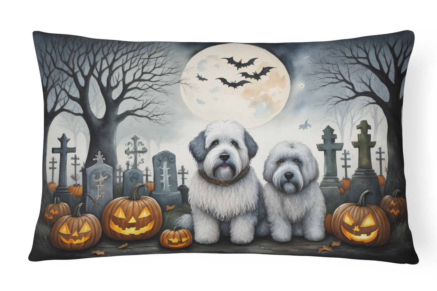 Spooky Halloween Throw Pillow Throw Pillow for Indoor Couch Bed Outdoor Patio Washable, Old English Sheepdog 2070,12Hx16W