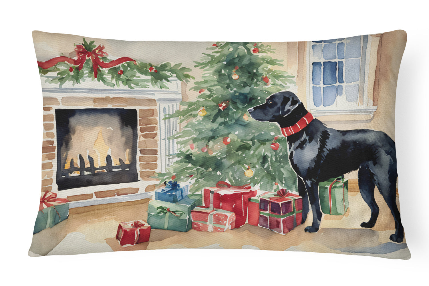 Waiting on Christmas Throw Pillow Throw Pillow for Indoor Couch Bed Outdoor Patio Washable, Labrador Black 1368,12Hx16W