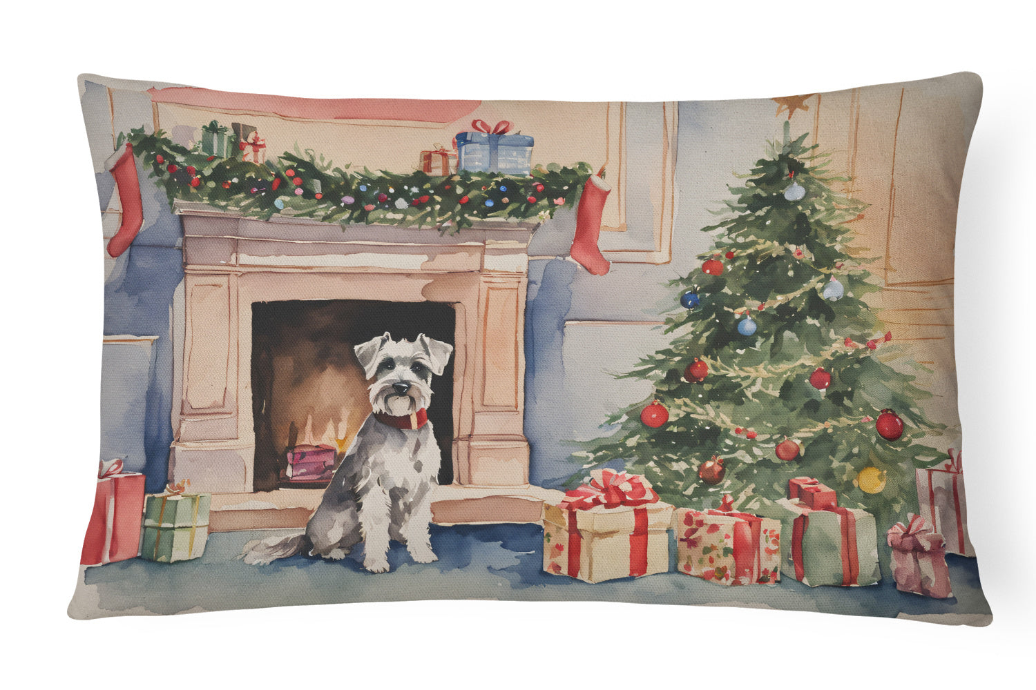 Waiting on Christmas Throw Pillow Throw Pillow for Indoor Couch Bed Outdoor Patio Washable, Schnauzer 1370,12Hx16W