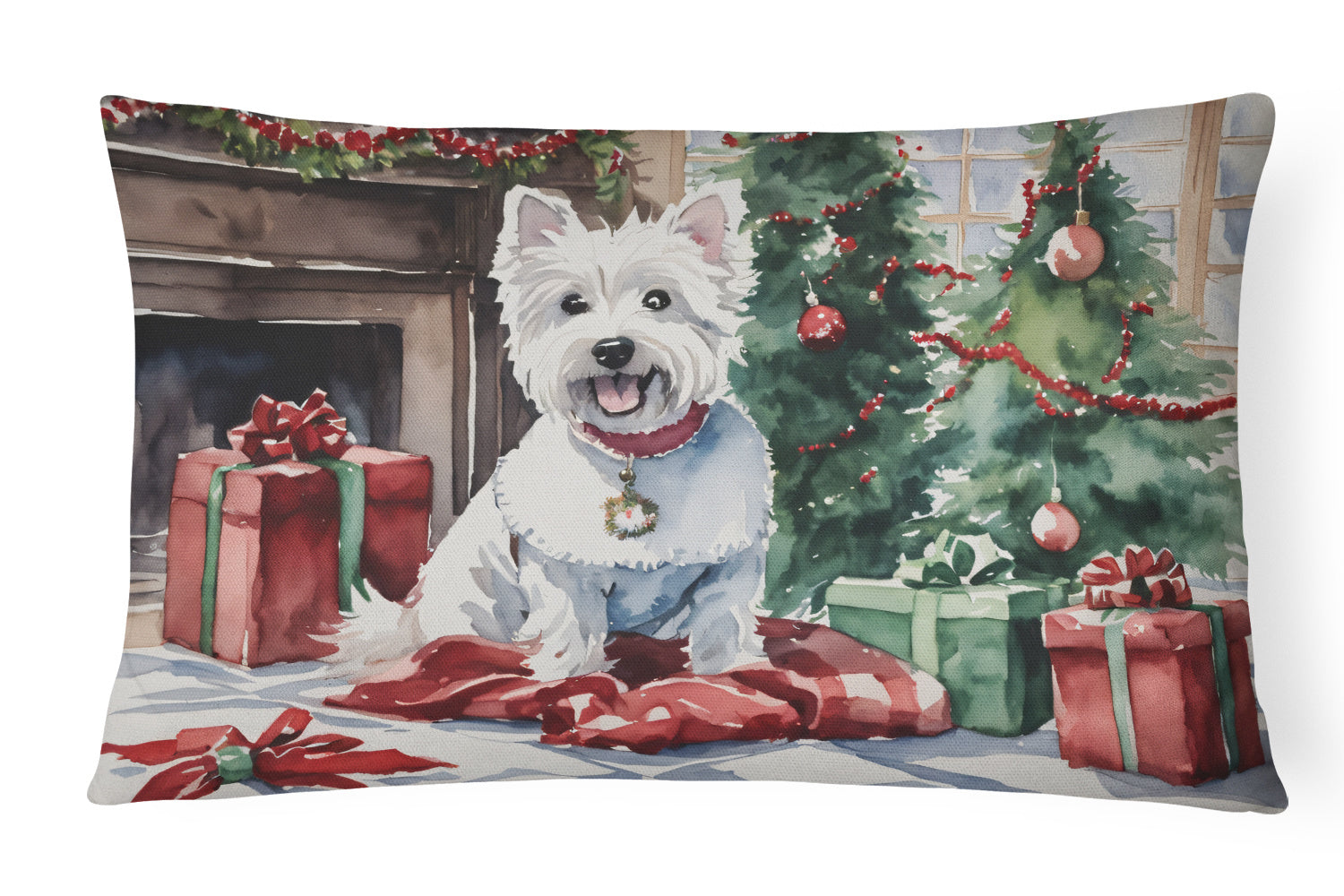 Waiting on Christmas Throw Pillow Throw Pillow for Indoor Couch Bed Outdoor Patio Washable, Westie 1380,12Hx16W