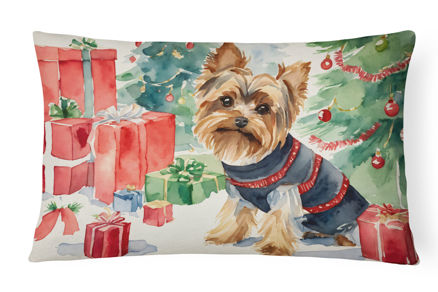 Waiting on Christmas Throw Pillow Throw Pillow for Indoor Couch Bed Outdoor Patio Washable, Yorkie 1401,12Hx16W