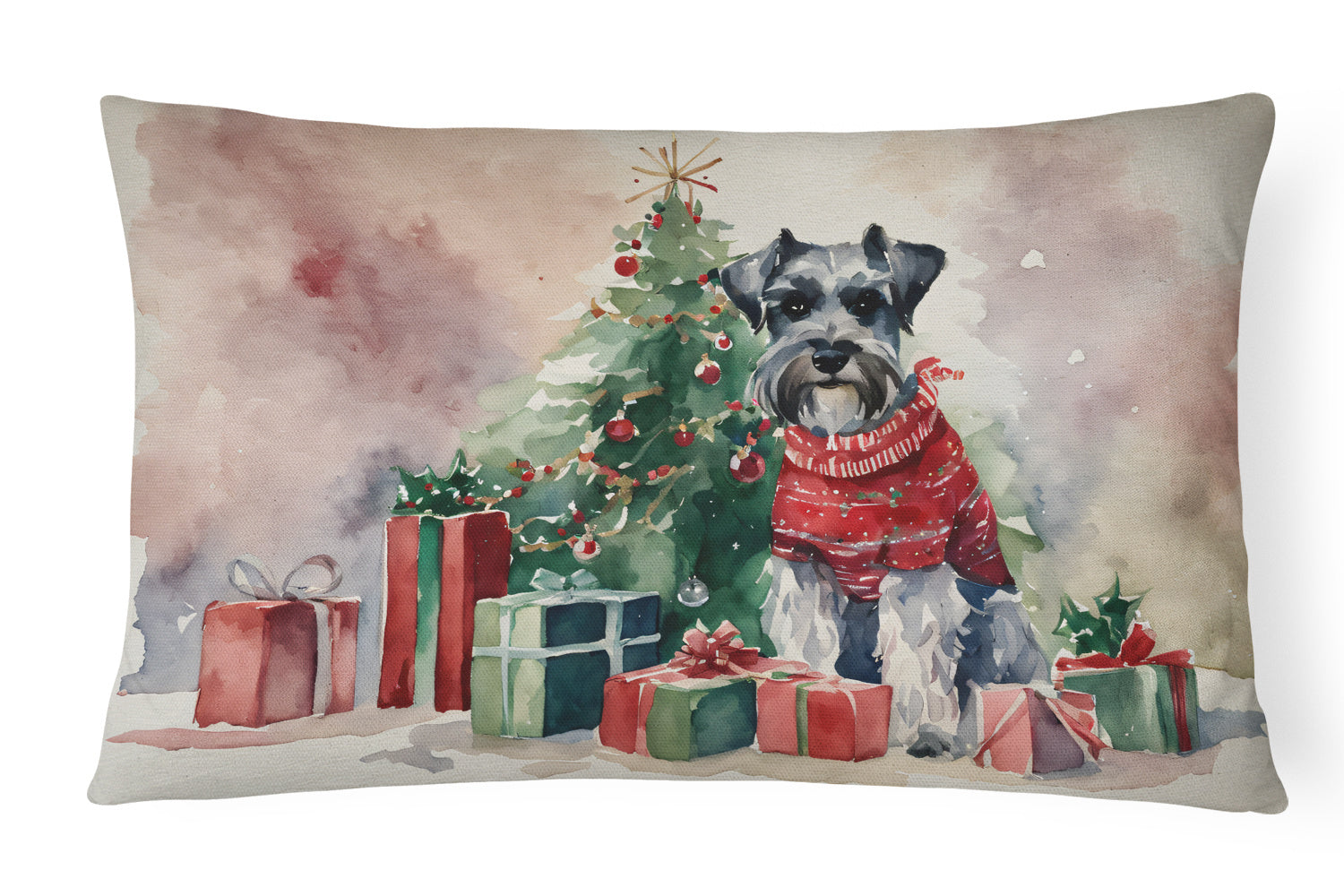 Waiting on Christmas Throw Pillow Throw Pillow for Indoor Couch Bed Outdoor Patio Washable, Schnauzer 1379,12Hx16W