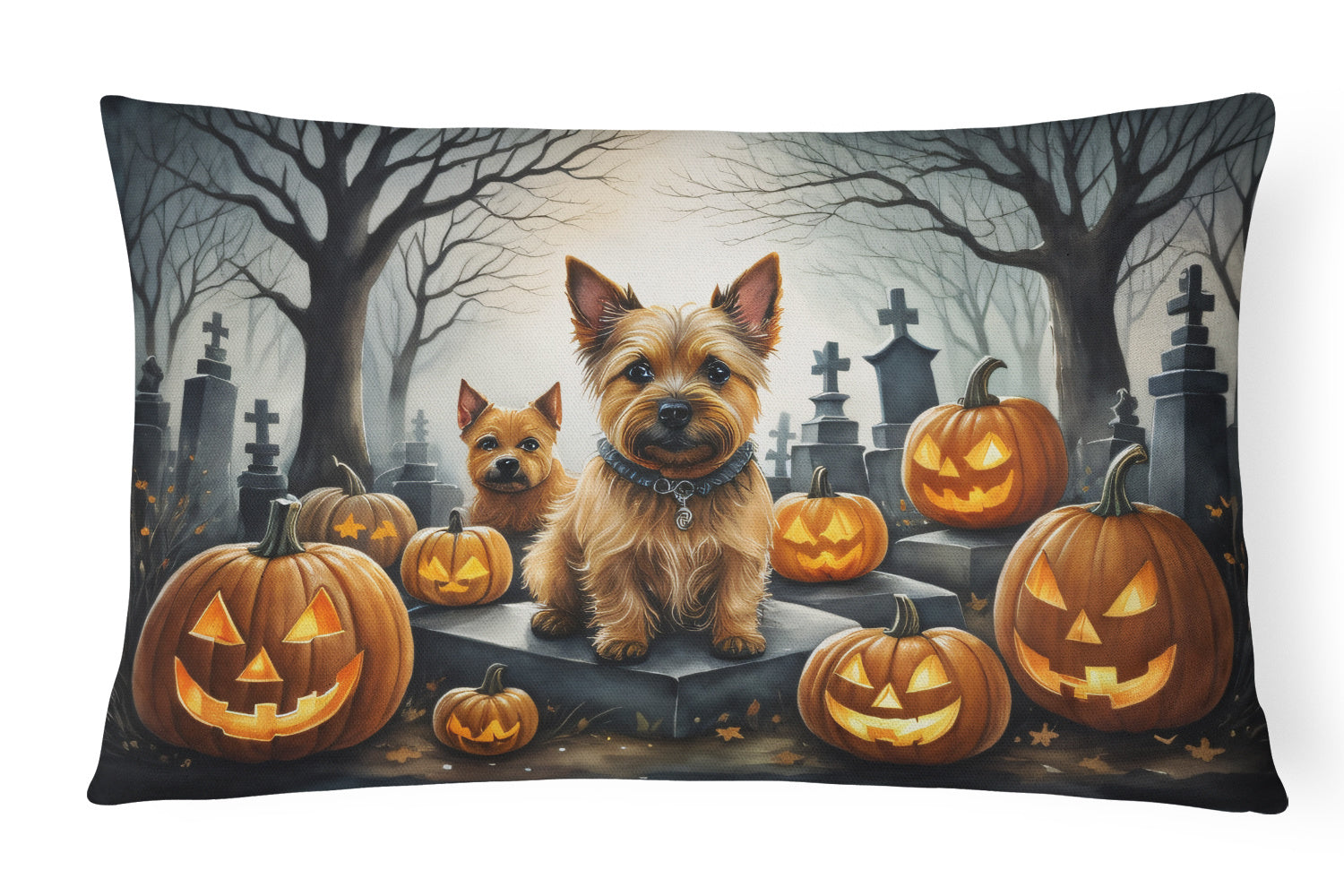 Spooky Halloween Throw Pillow Throw Pillow for Indoor Couch Bed Outdoor Patio Washable, Norwich Terrier 2049,12Hx16W