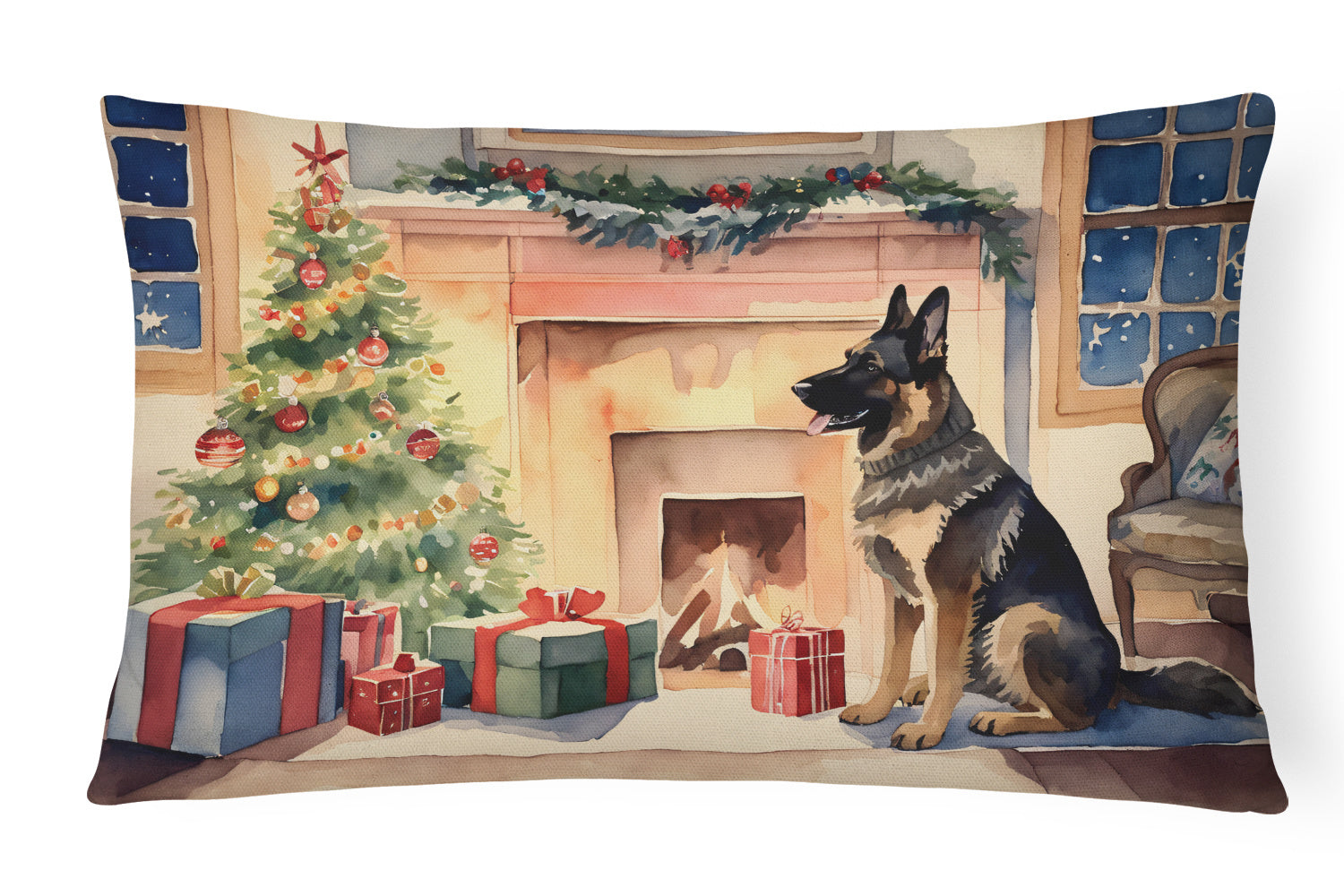 Waiting on Christmas Throw Pillow Throw Pillow for Indoor Couch Bed Outdoor Patio Washable, German Shepherd 1359,12Hx16W