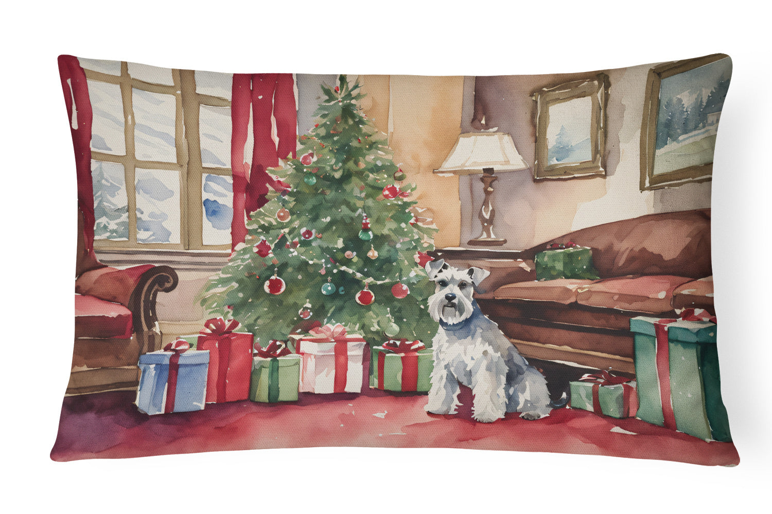 Waiting on Christmas Throw Pillow Throw Pillow for Indoor Couch Bed Outdoor Patio Washable, Schnauzer 1377,12Hx16W