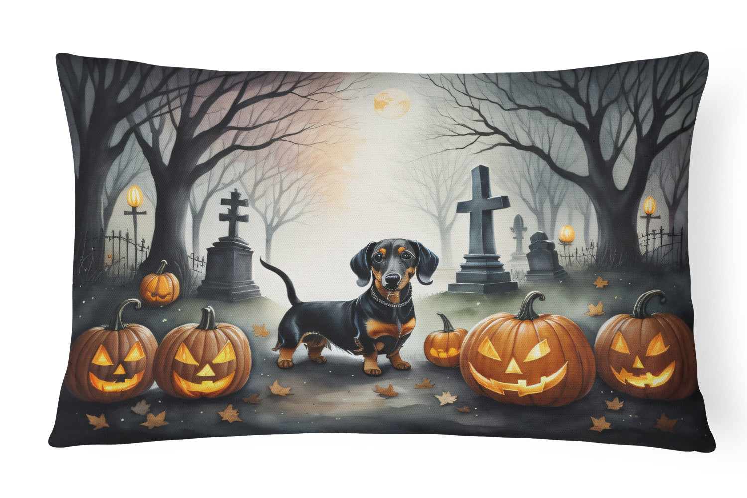 Spooky Halloween Throw Pillow Throw Pillow for Indoor Couch Bed Outdoor Patio Washable, Dachshund 2037,12Hx16W