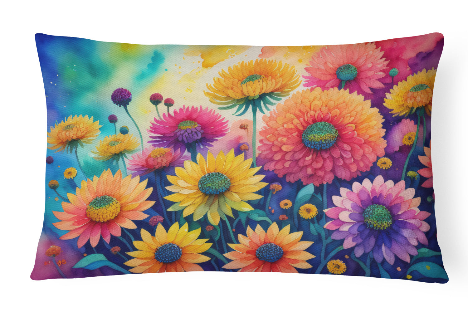 Flowers in Color Throw Pillow Throw Pillow for Indoor Couch Bed Outdoor Patio Washable, Chrysanthemums,12Hx16W