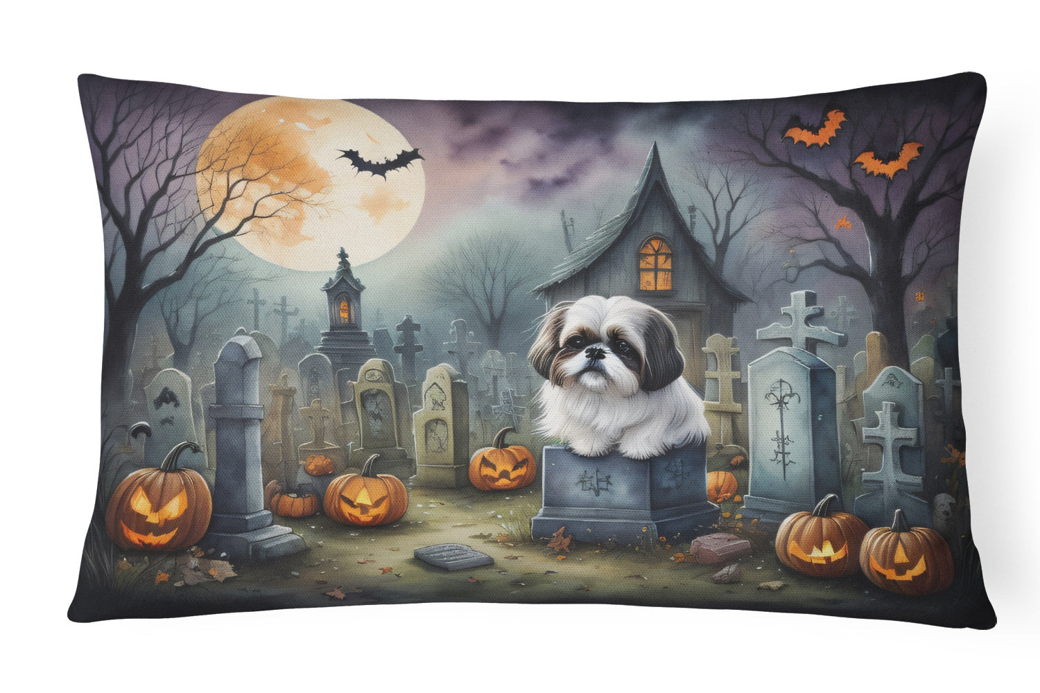 Spooky Halloween Throw Pillow Throw Pillow for Indoor Couch Bed Outdoor Patio Washable, Shih Tzu 2054,12Hx16W