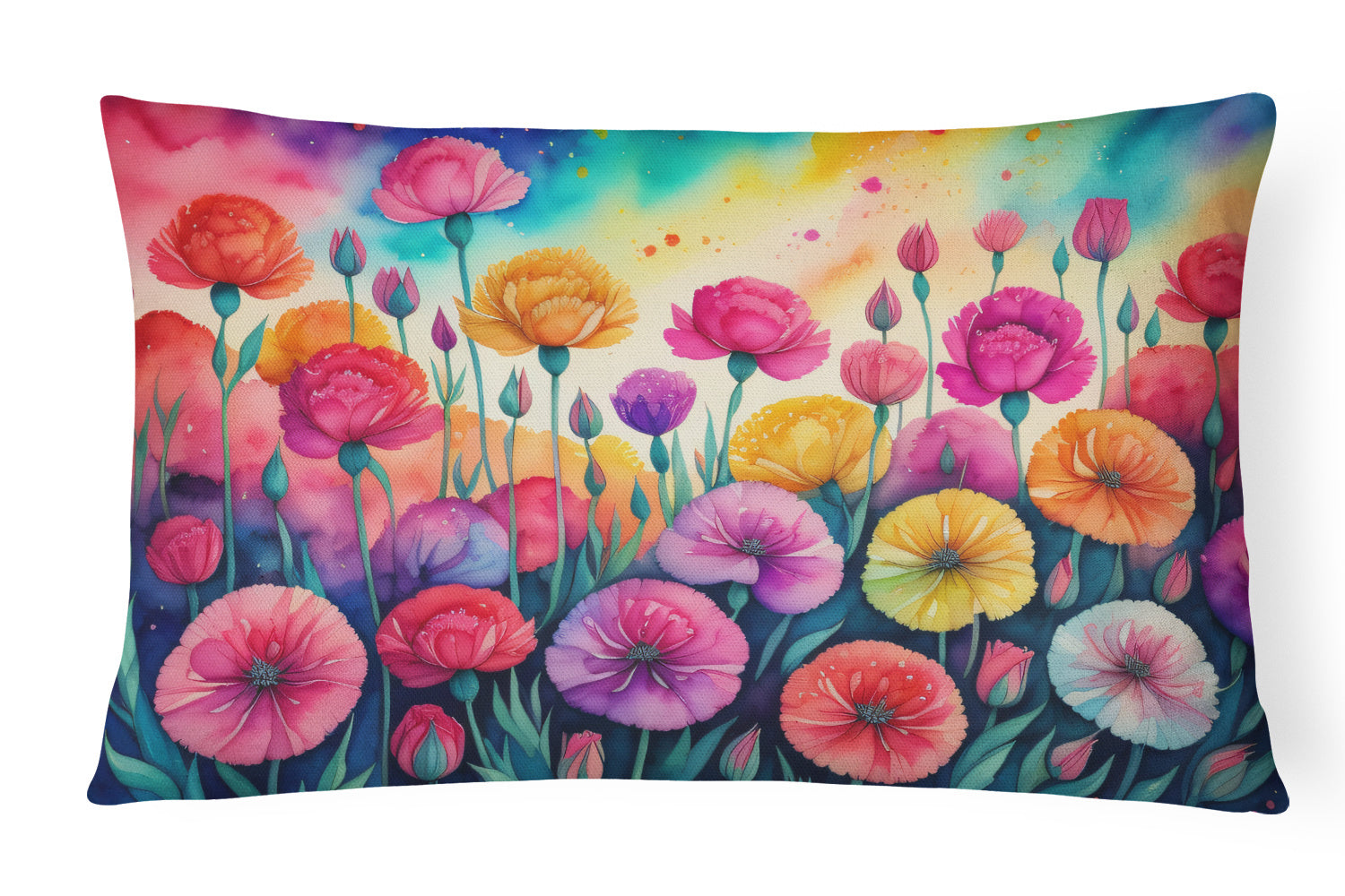 Flowers in Color Throw Pillow Throw Pillow for Indoor Couch Bed Outdoor Patio Washable, Carnations,12Hx16W