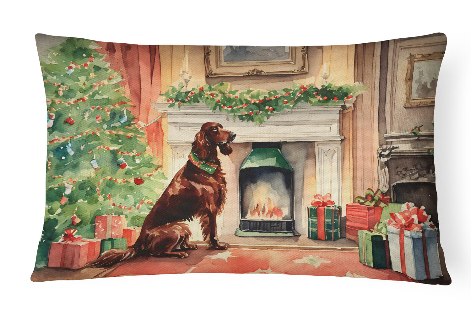 Waiting on Christmas Throw Pillow Throw Pillow for Indoor Couch Bed Outdoor Patio Washable, Irish Setter 1366,12Hx16W