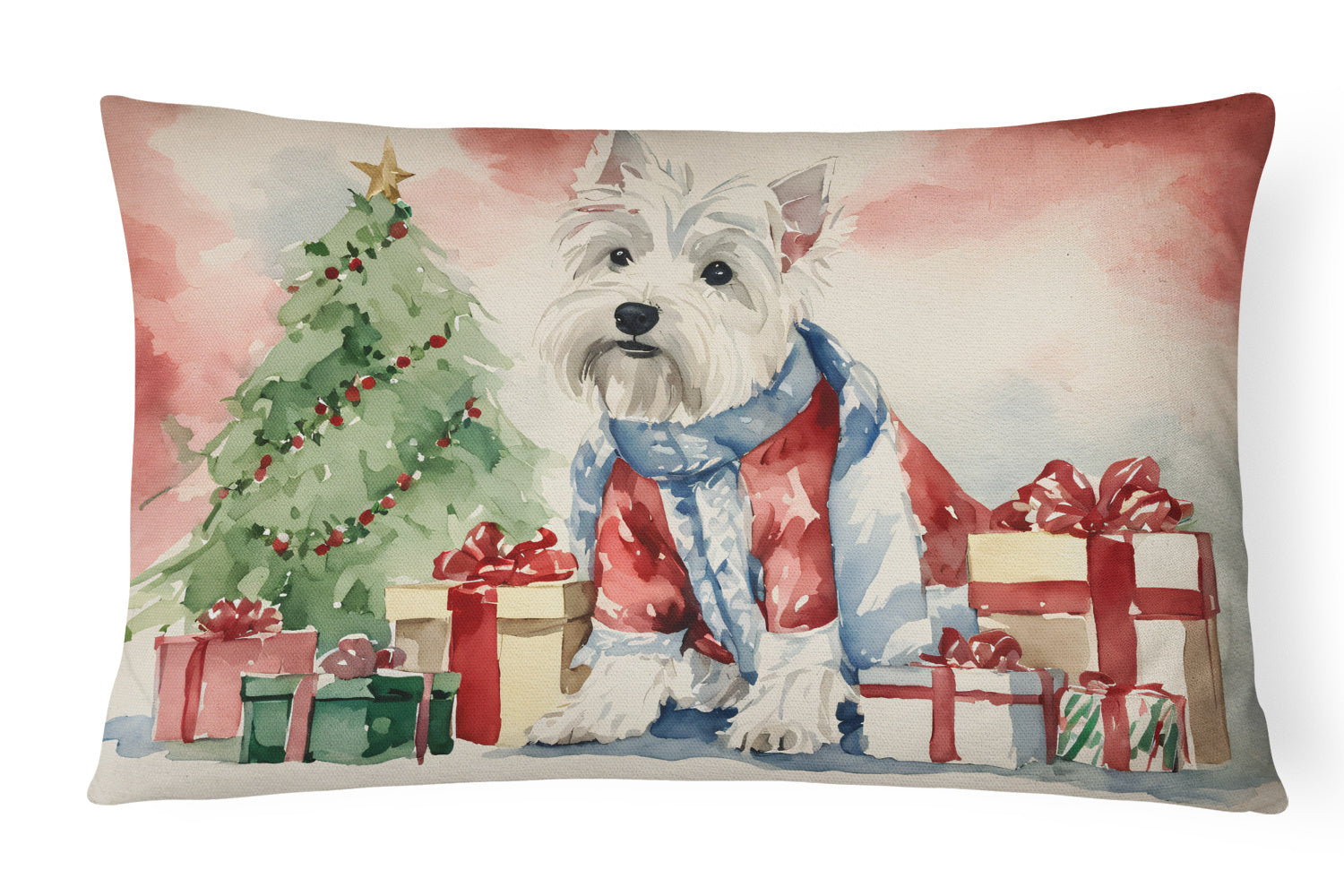 Waiting on Christmas Throw Pillow Throw Pillow for Indoor Couch Bed Outdoor Patio Washable, Westie 1388,12Hx16W