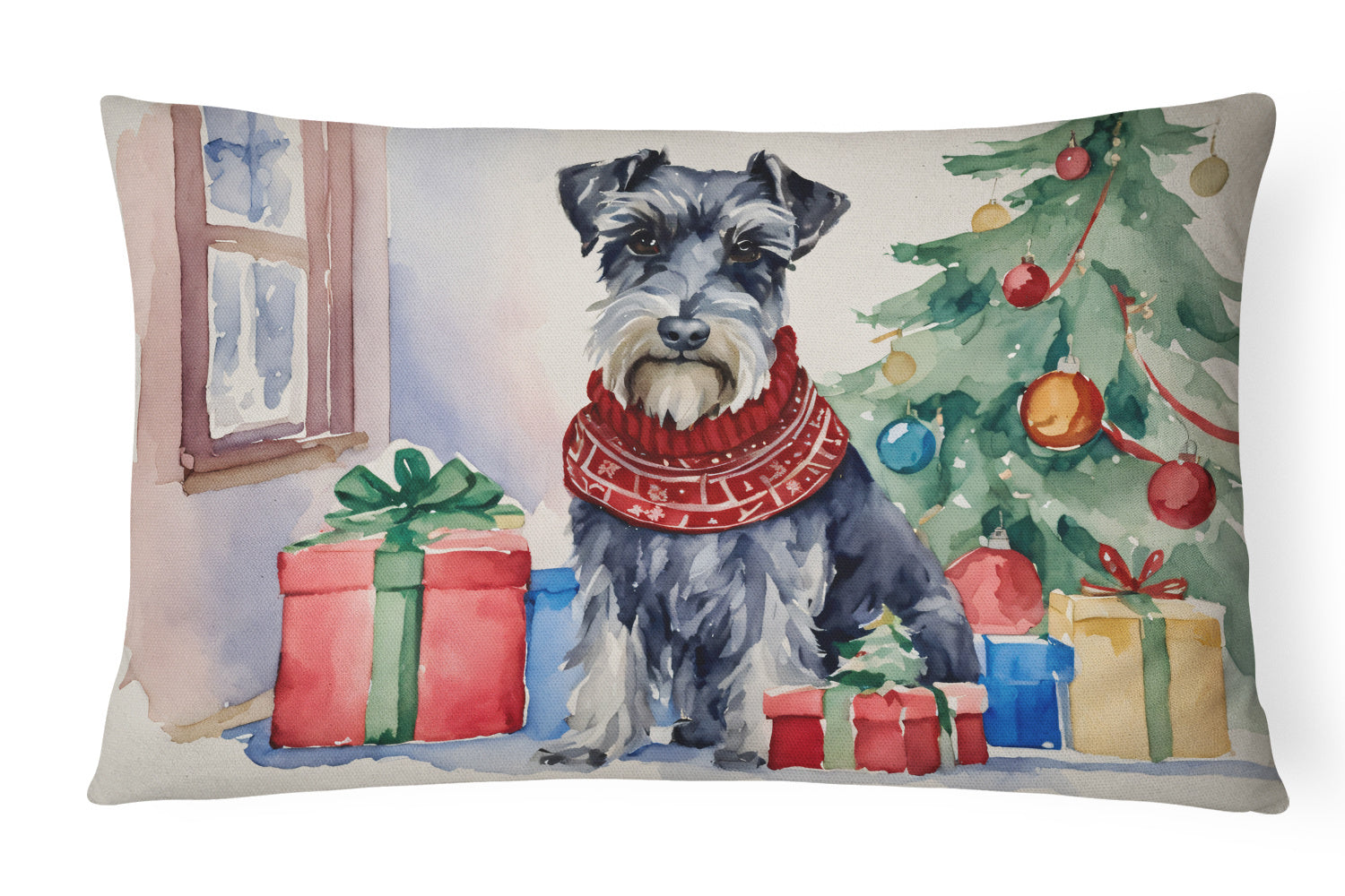 Waiting on Christmas Throw Pillow Throw Pillow for Indoor Couch Bed Outdoor Patio Washable, Schnauzer 1378,12Hx16W