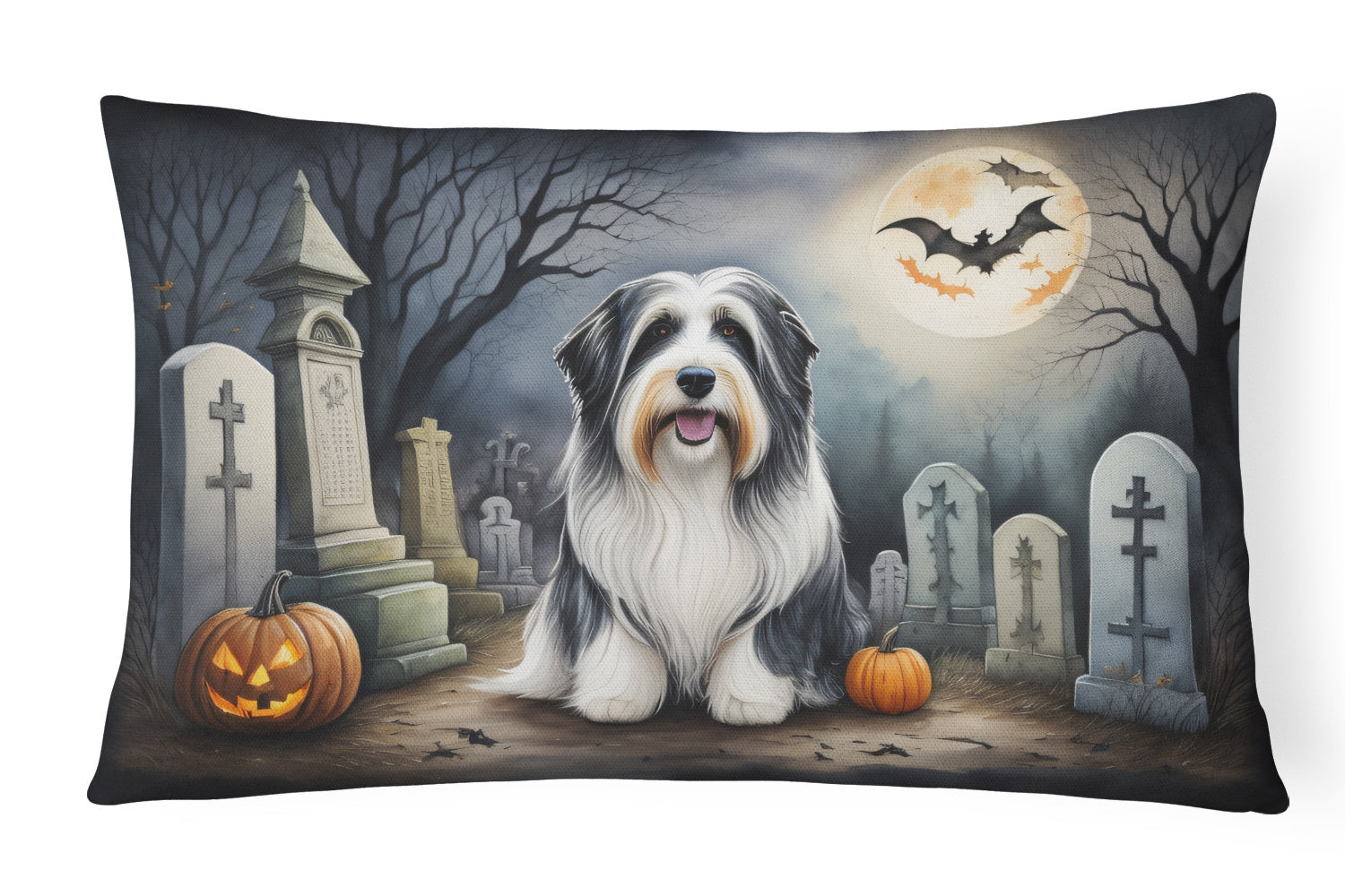 Spooky Halloween Throw Pillow Throw Pillow for Indoor Couch Bed Outdoor Patio Washable, Bearded Collie 2012,12Hx16W