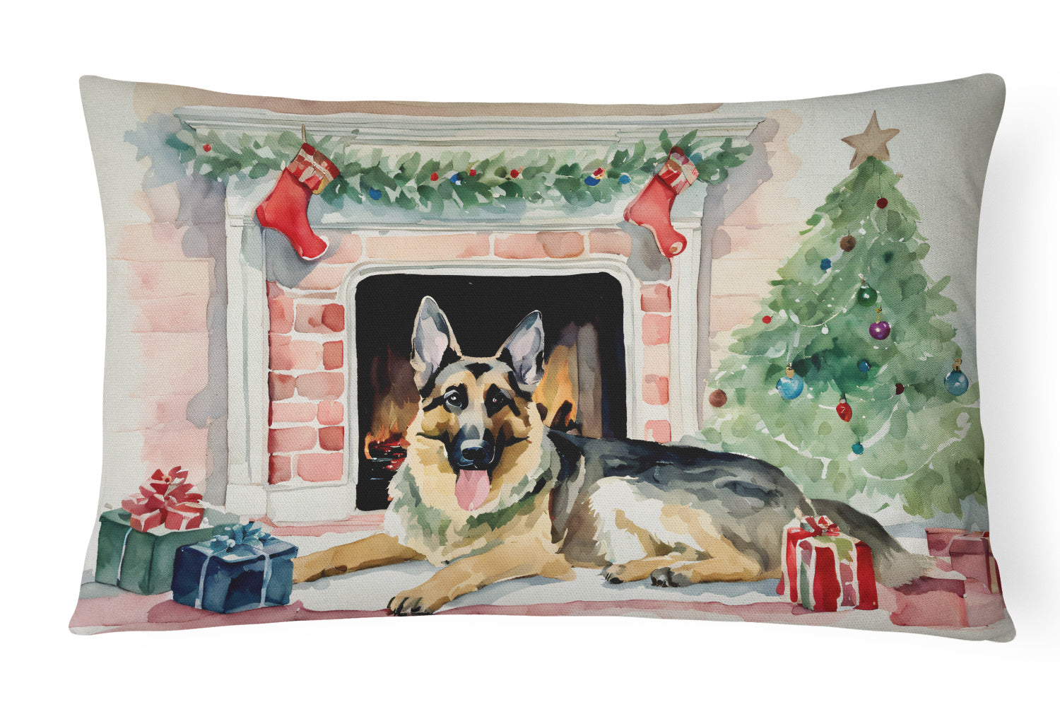 Waiting on Christmas Throw Pillow Throw Pillow for Indoor Couch Bed Outdoor Patio Washable, German Shepherd 1360,12Hx16W