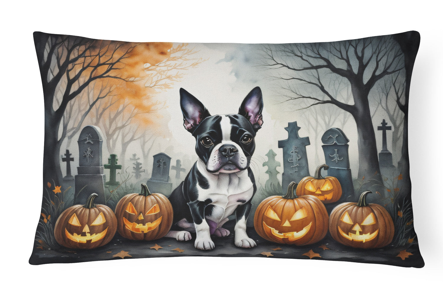 Spooky Halloween Throw Pillow Throw Pillow for Indoor Couch Bed Outdoor Patio Washable, Boston Terrier 2022,12Hx16W