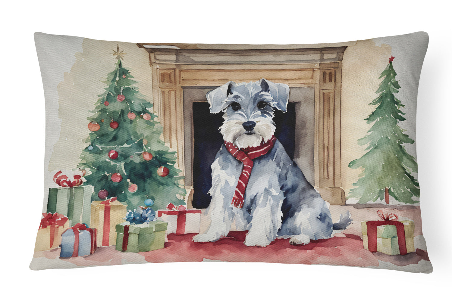 Waiting on Christmas Throw Pillow Throw Pillow for Indoor Couch Bed Outdoor Patio Washable, Schnauzer 1372,12Hx16W