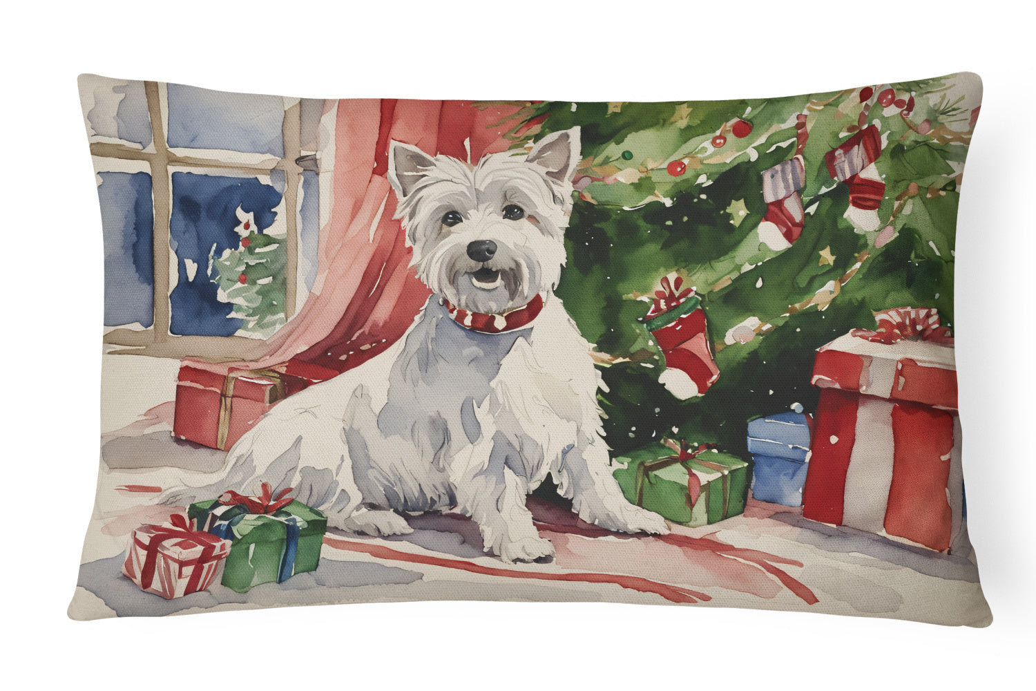 Waiting on Christmas Throw Pillow Throw Pillow for Indoor Couch Bed Outdoor Patio Washable, Westie 1382,12Hx16W