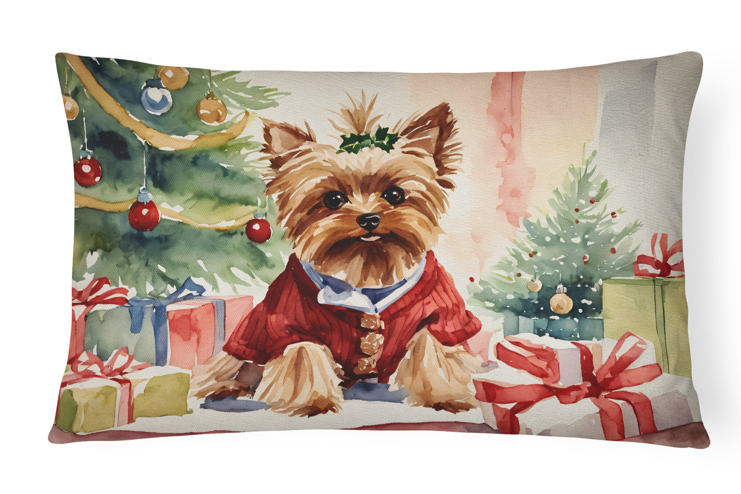 Waiting on Christmas Throw Pillow Throw Pillow for Indoor Couch Bed Outdoor Patio Washable, Yorkie 1399,12Hx16W