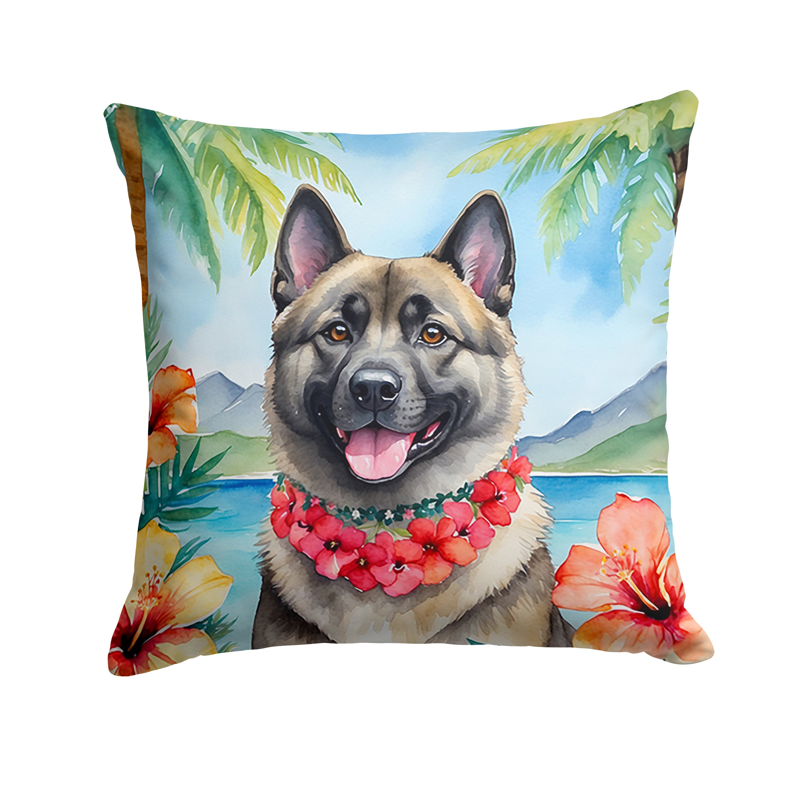 Norwegian Elkhound Luau Throw Pillow Machine Washable, Indoor Outdoor Decorative Pillow for Couch, Bed or Patio, 14Hx14W