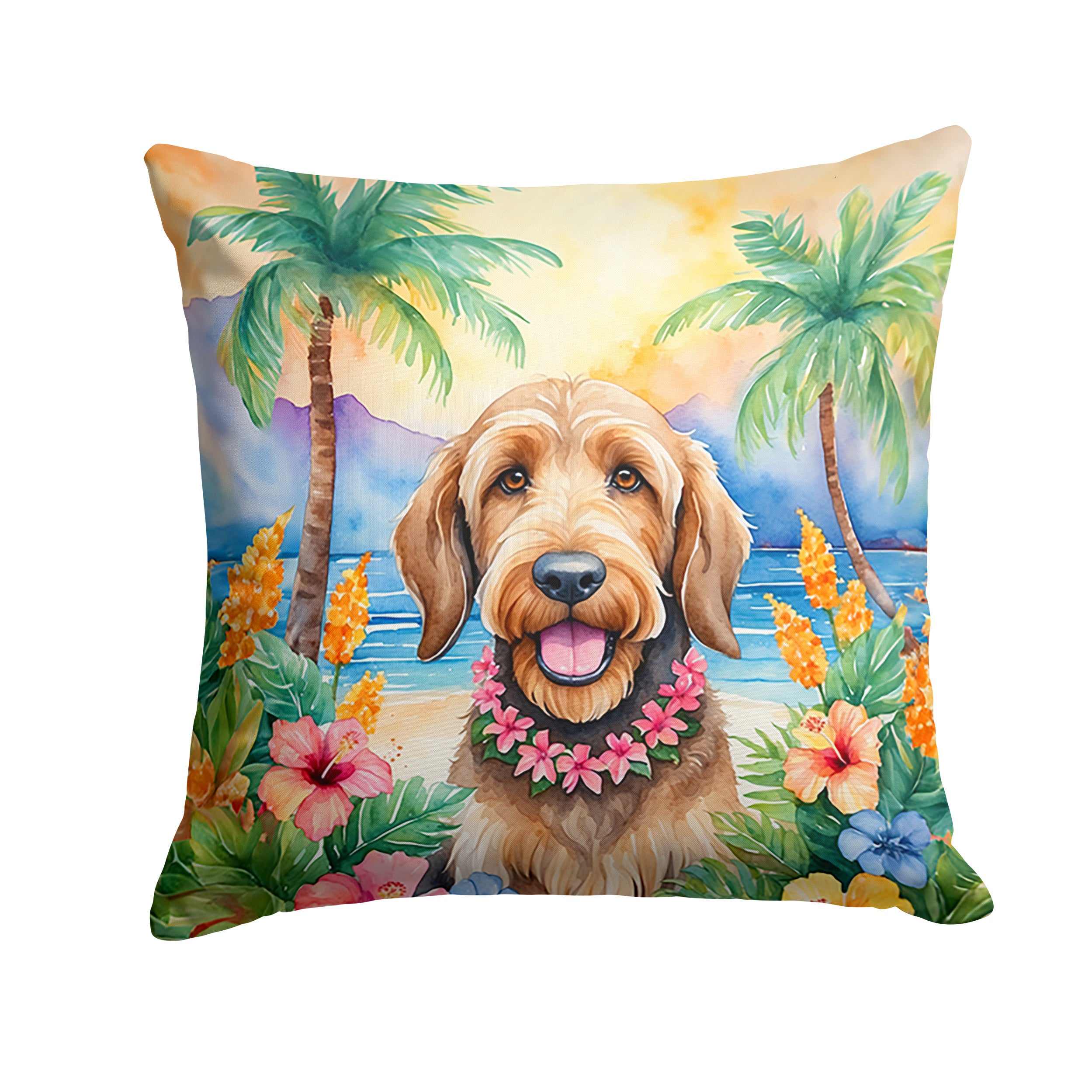 Otterhound Luau Throw Pillow Machine Washable, Indoor Outdoor Decorative Pillow for Couch, Bed or Patio, 14Hx14W