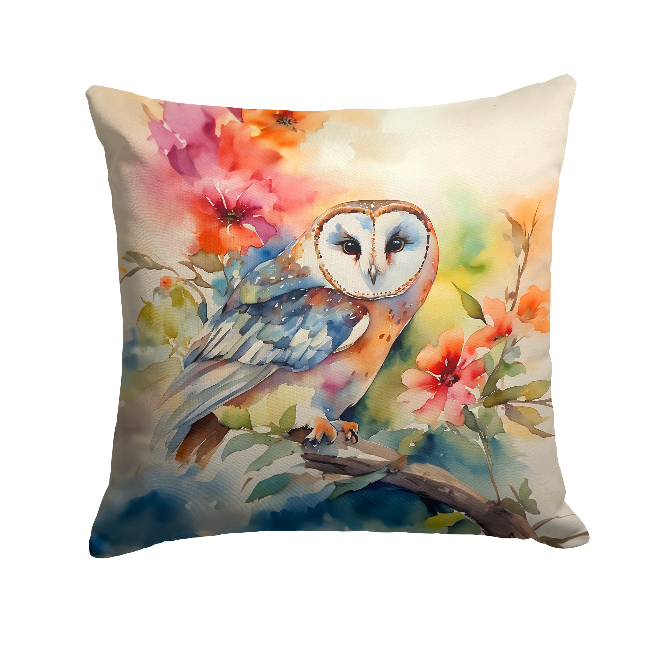 Barn Owl Throw Pillow Machine Washable, Indoor Outdoor Decorative Pillow for Couch, Bed or Patio, 14Hx14W