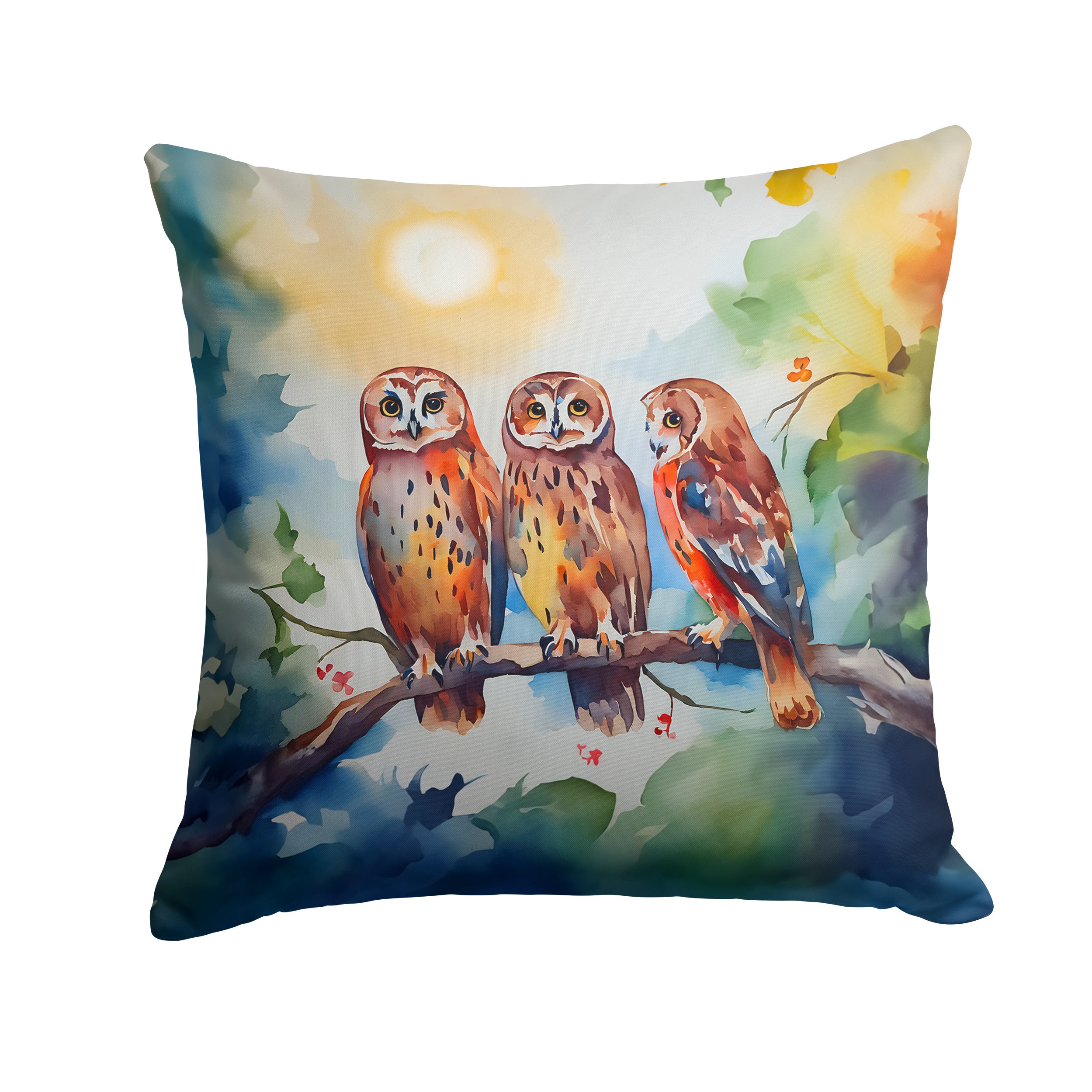 Owls Throw Pillow Machine Washable, Indoor Outdoor Decorative Pillow for Couch, Bed or Patio, 14Hx14W