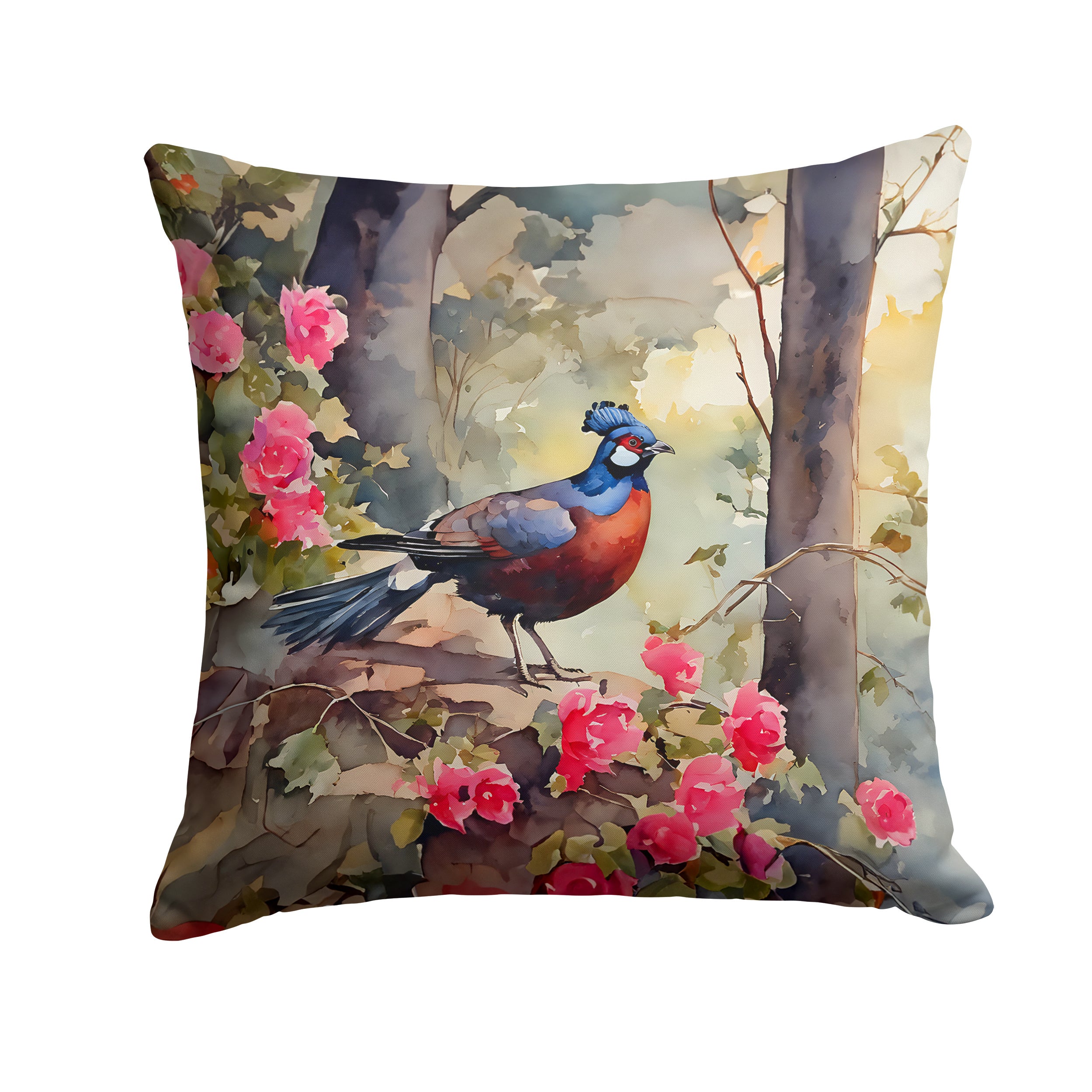 Pheasant Throw Pillow Machine Washable, Indoor Outdoor Decorative Pillow for Couch, Bed or Patio, 14Hx14W