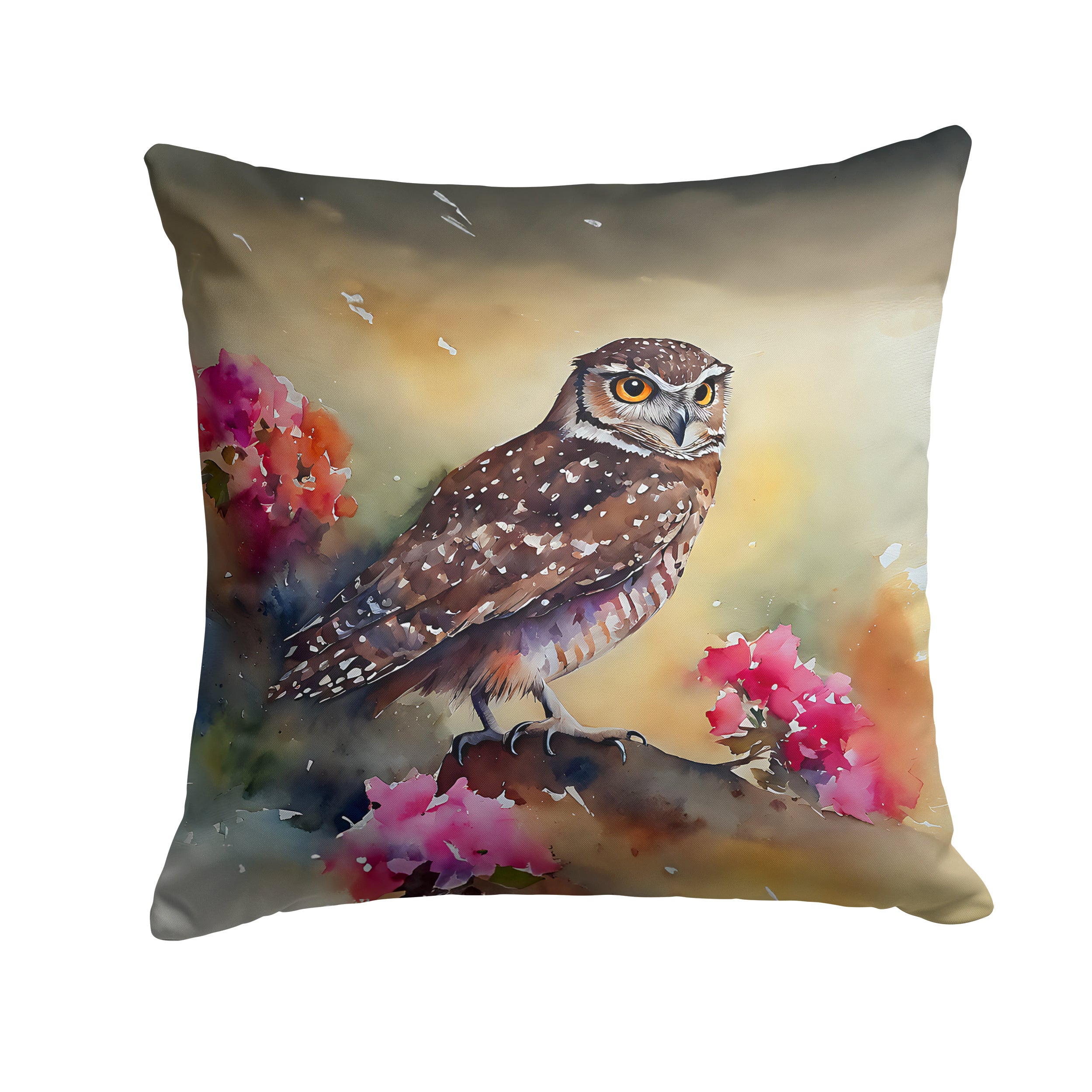 Burrowing Owl Throw Pillow Machine Washable, Indoor Outdoor Decorative Pillow for Couch, Bed or Patio, 14Hx14W