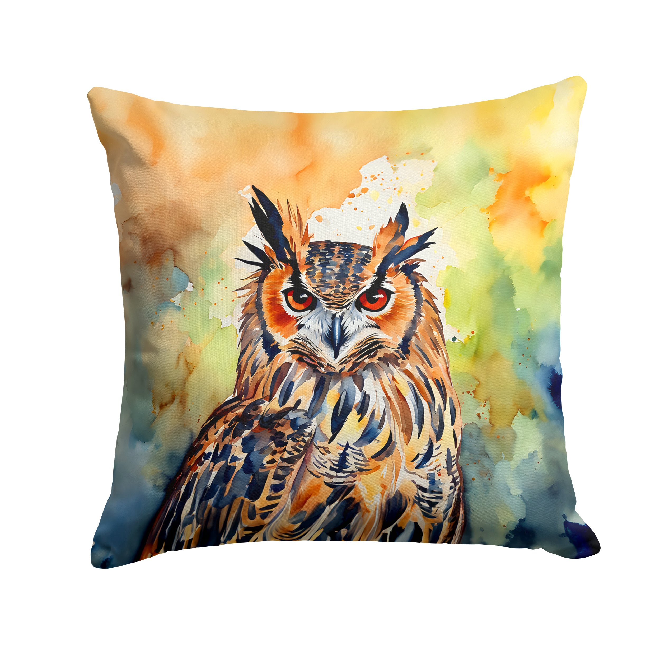 Eurasian Eagle Owl Throw Pillow Machine Washable, Indoor Outdoor Decorative Pillow for Couch, Bed or Patio, 14Hx14W