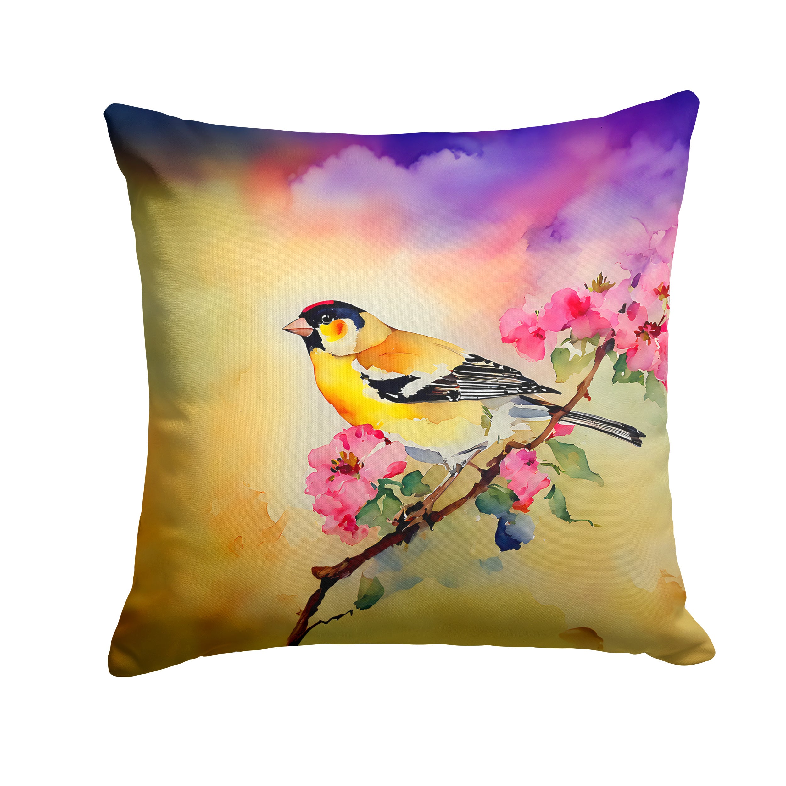 Goldfinch Throw Pillow Machine Washable, Indoor Outdoor Decorative Pillow for Couch, Bed or Patio, 14Hx14W