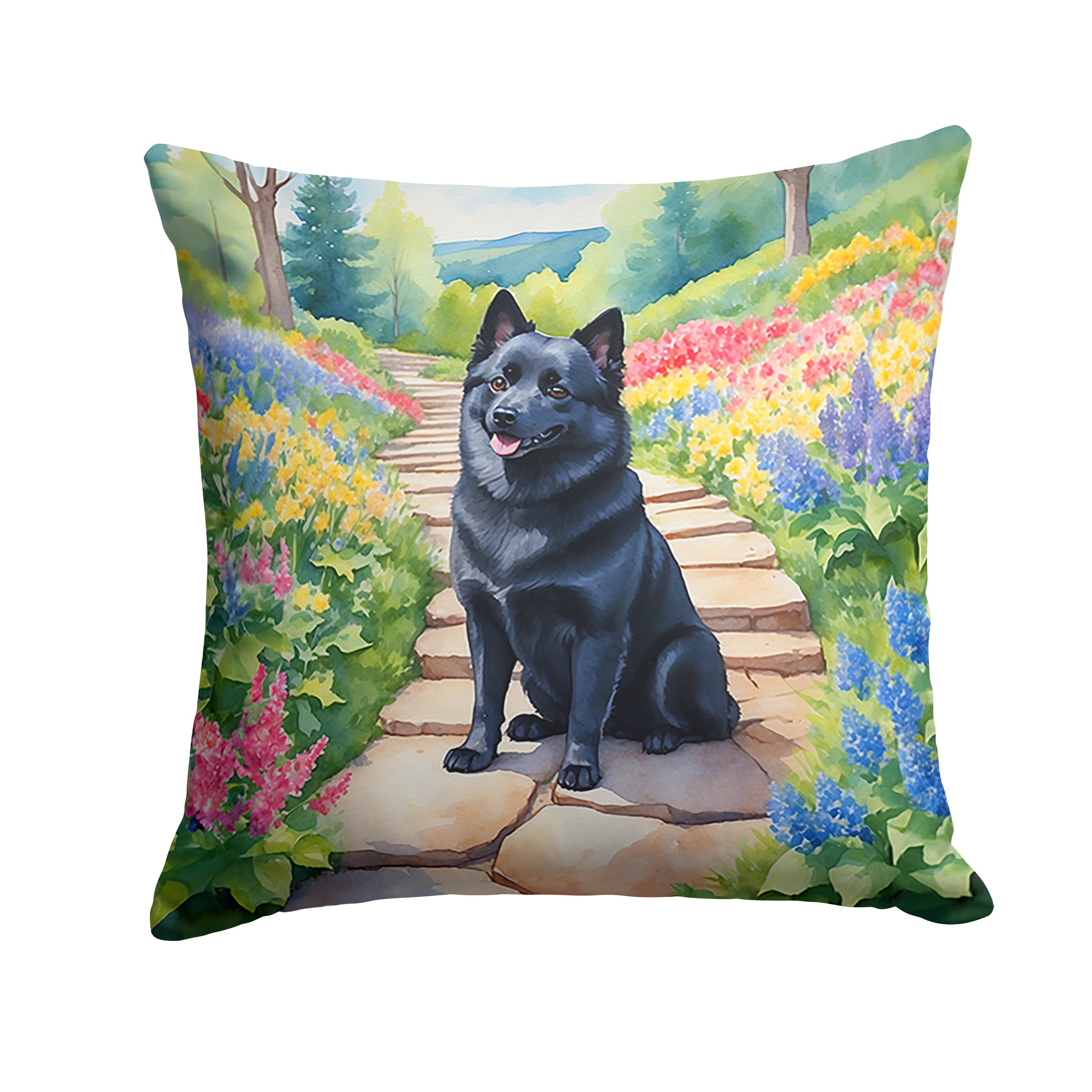 Schipperke Spring Path Throw Pillow Machine Washable, Indoor Outdoor Decorative Pillow for Couch, Bed or Patio, 14Hx14W