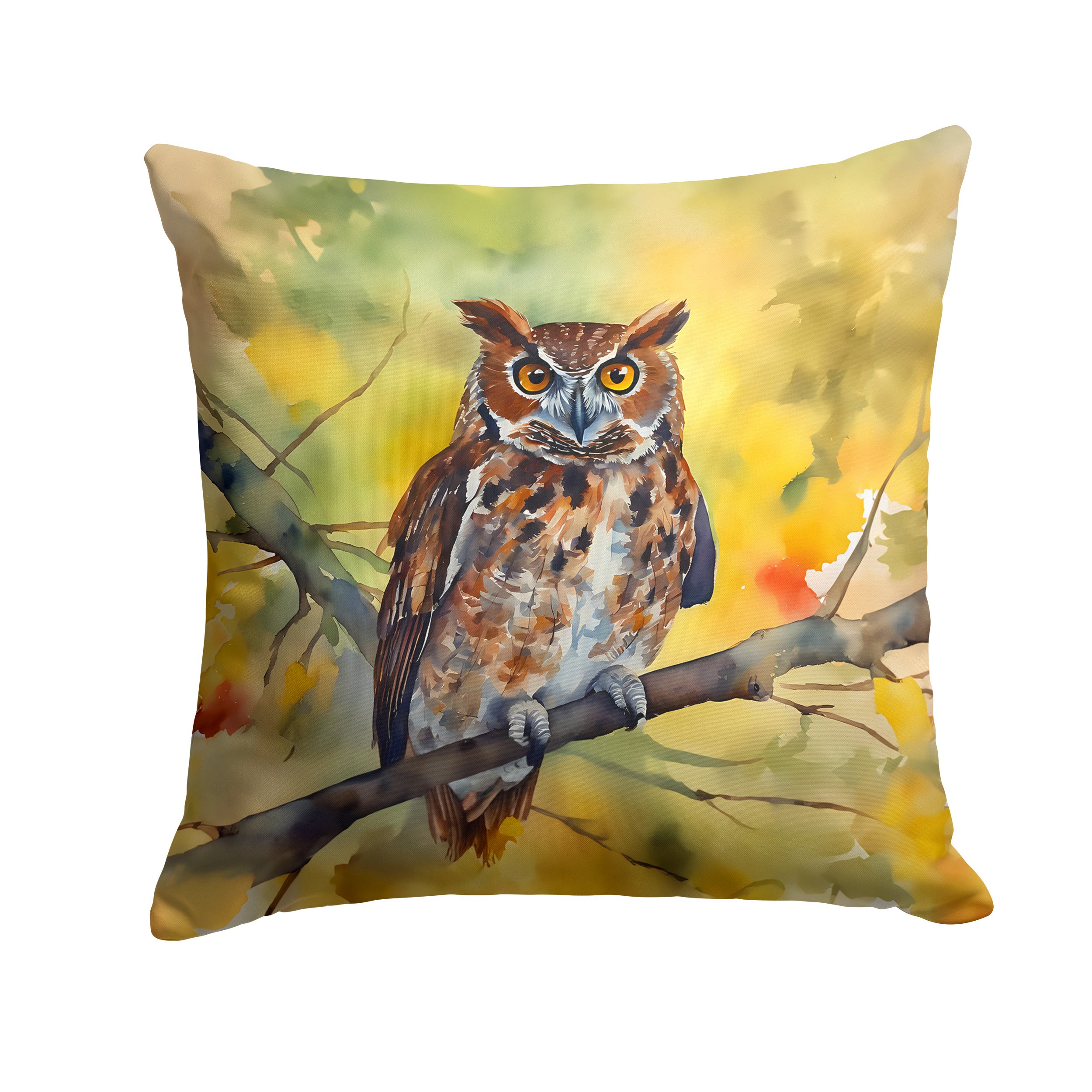 Eastern Screech Owl Throw Pillow Machine Washable, Indoor Outdoor Decorative Pillow for Couch, Bed or Patio, 14Hx14W