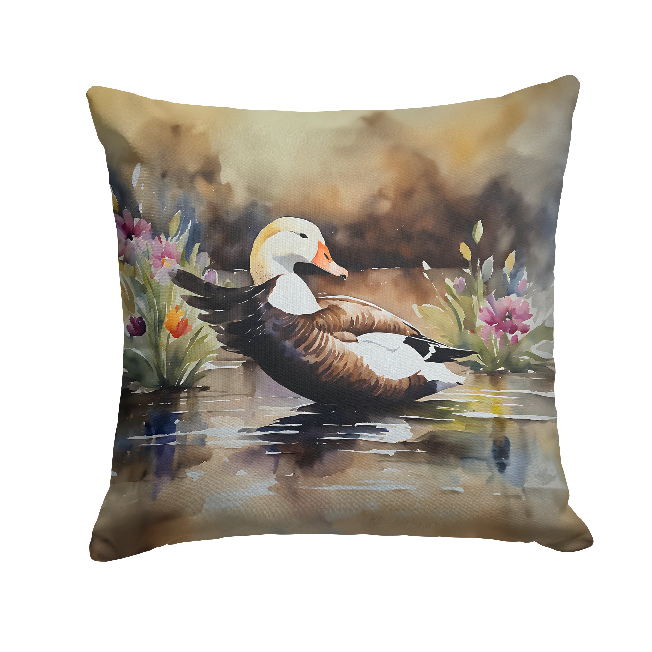 Common Eider Duck Throw Pillow Machine Washable, Indoor Outdoor Decorative Pillow for Couch, Bed or Patio, 14Hx14W