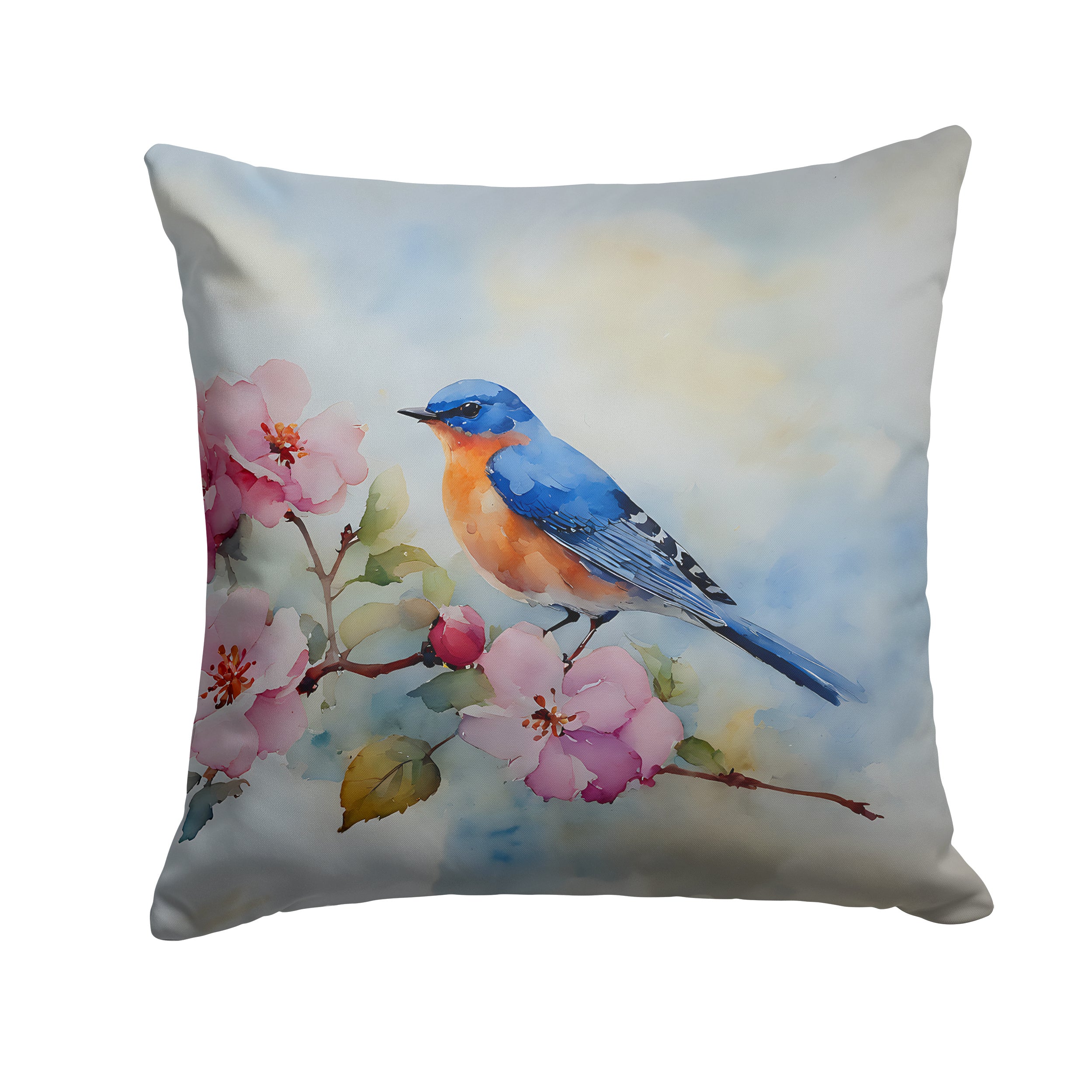 Bluebird Throw Pillow Machine Washable, Indoor Outdoor Decorative Pillow for Couch, Bed or Patio, 14Hx14W