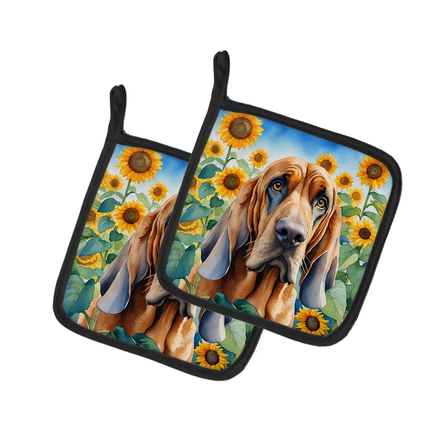 Bloodhound in Sunflowers Pair of Pot Holders Kitchen Heat Resistant Pot Holders Sets Oven Hot Pads for Cooking Baking BBQ, 7 1/2 x 7 1/2