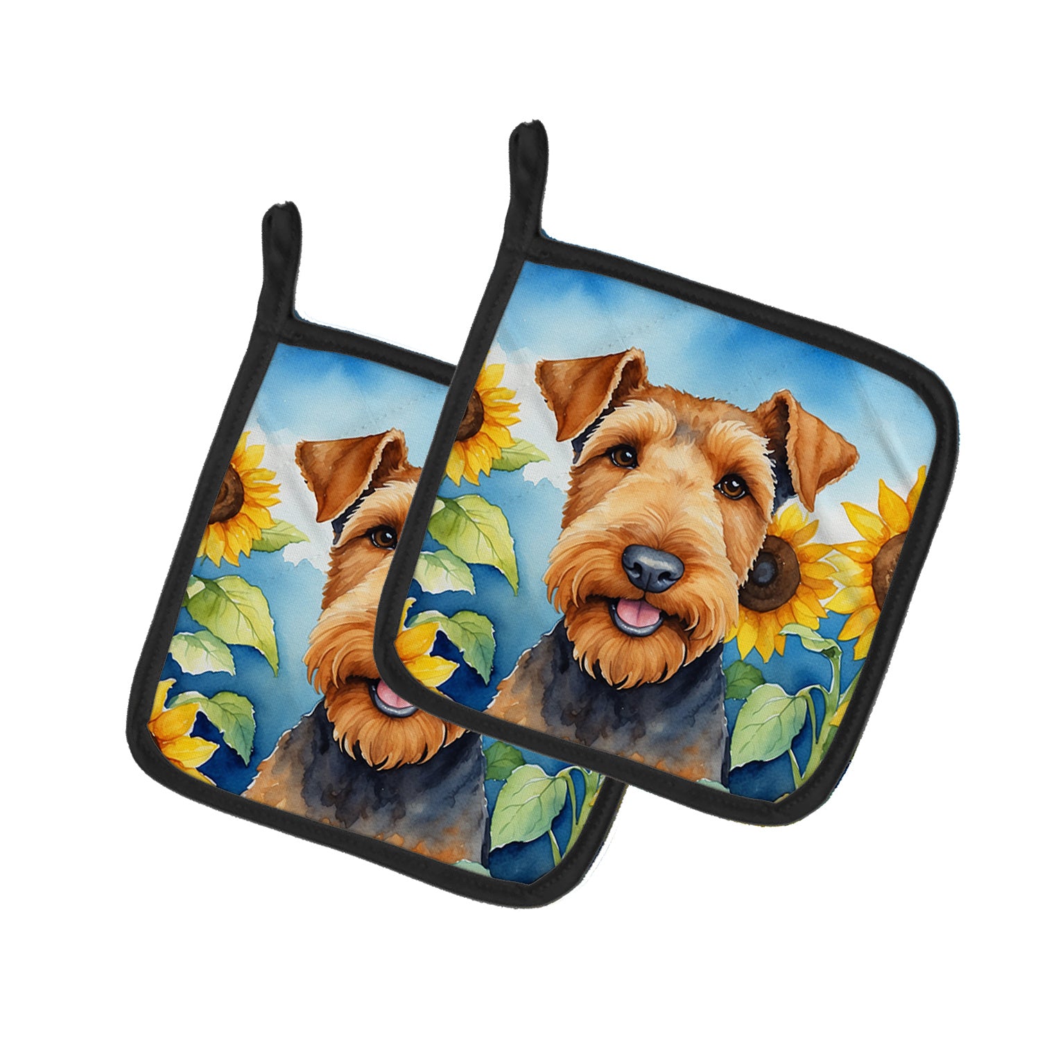 Airedale Terrier in Sunflowers Pair of Pot Holders Kitchen Heat Resistant Pot Holders Sets Oven Hot Pads for Cooking Baking BBQ, 7 1/2 x 7 1/2