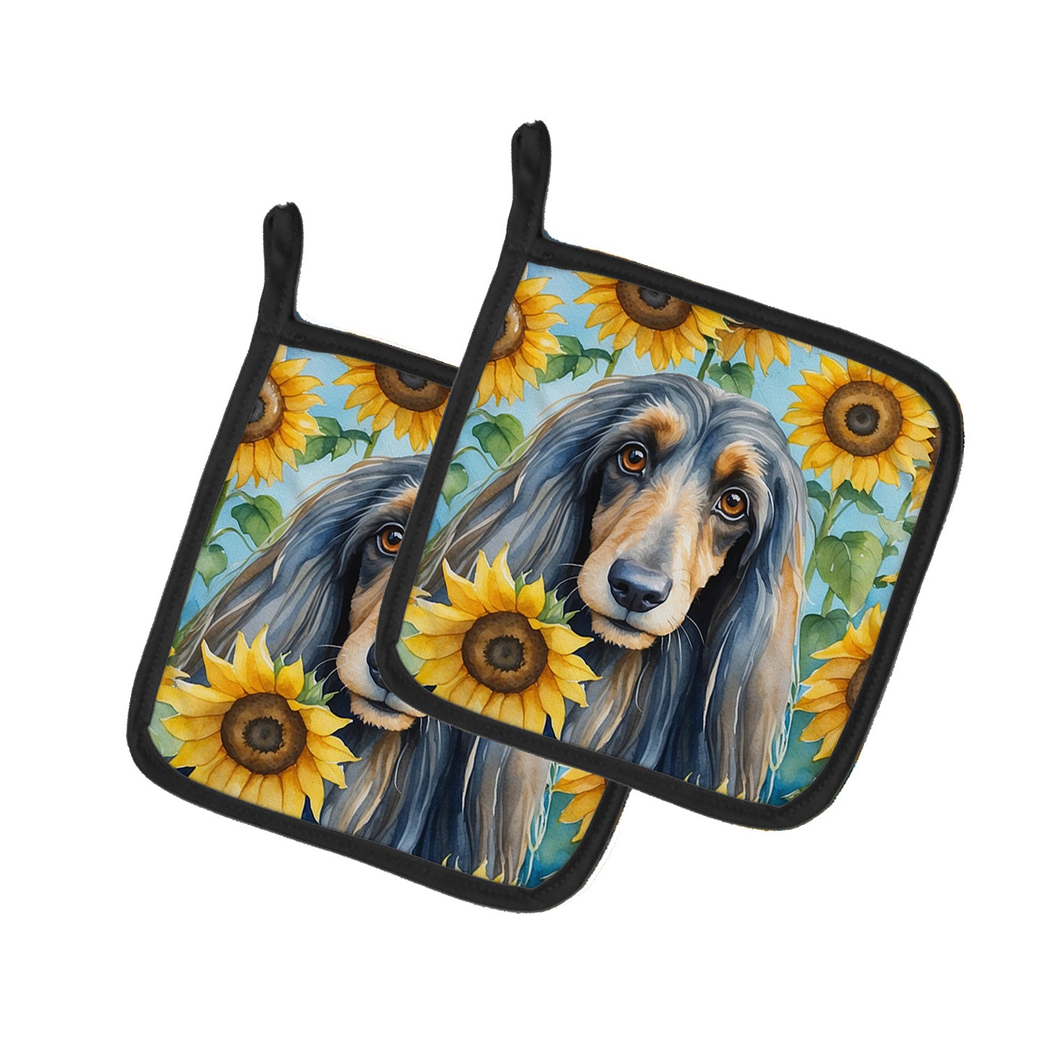 Afghan Hound in Sunflowers Pair of Pot Holders Kitchen Heat Resistant Pot Holders Sets Oven Hot Pads for Cooking Baking BBQ, 7 1/2 x 7 1/2