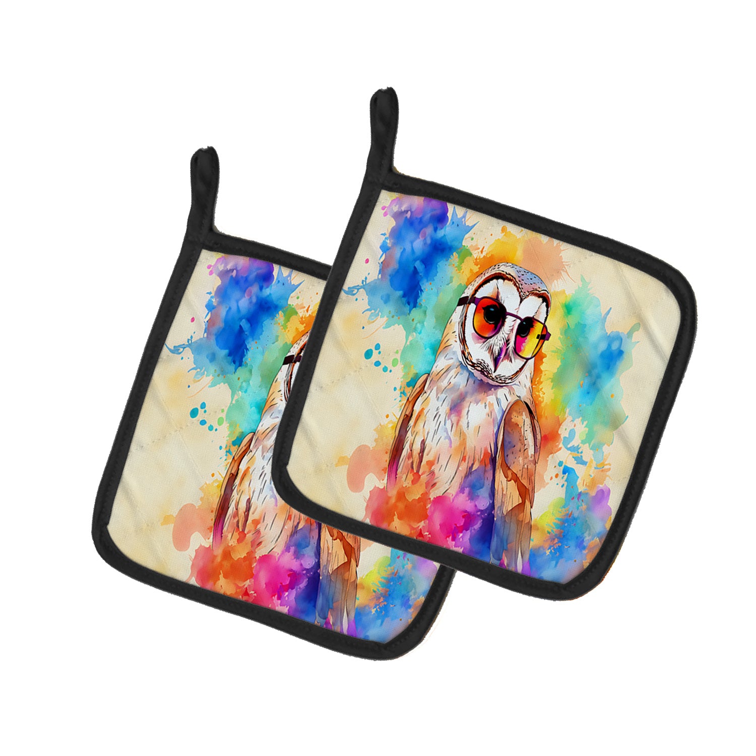 NEW Hippie Animal Barn Owl Pair of Pot Holders Kitchen Heat Resistant Pot Holders Sets Oven Hot Pads for Cooking Baking BBQ, 7 1/2 x 7 1/2