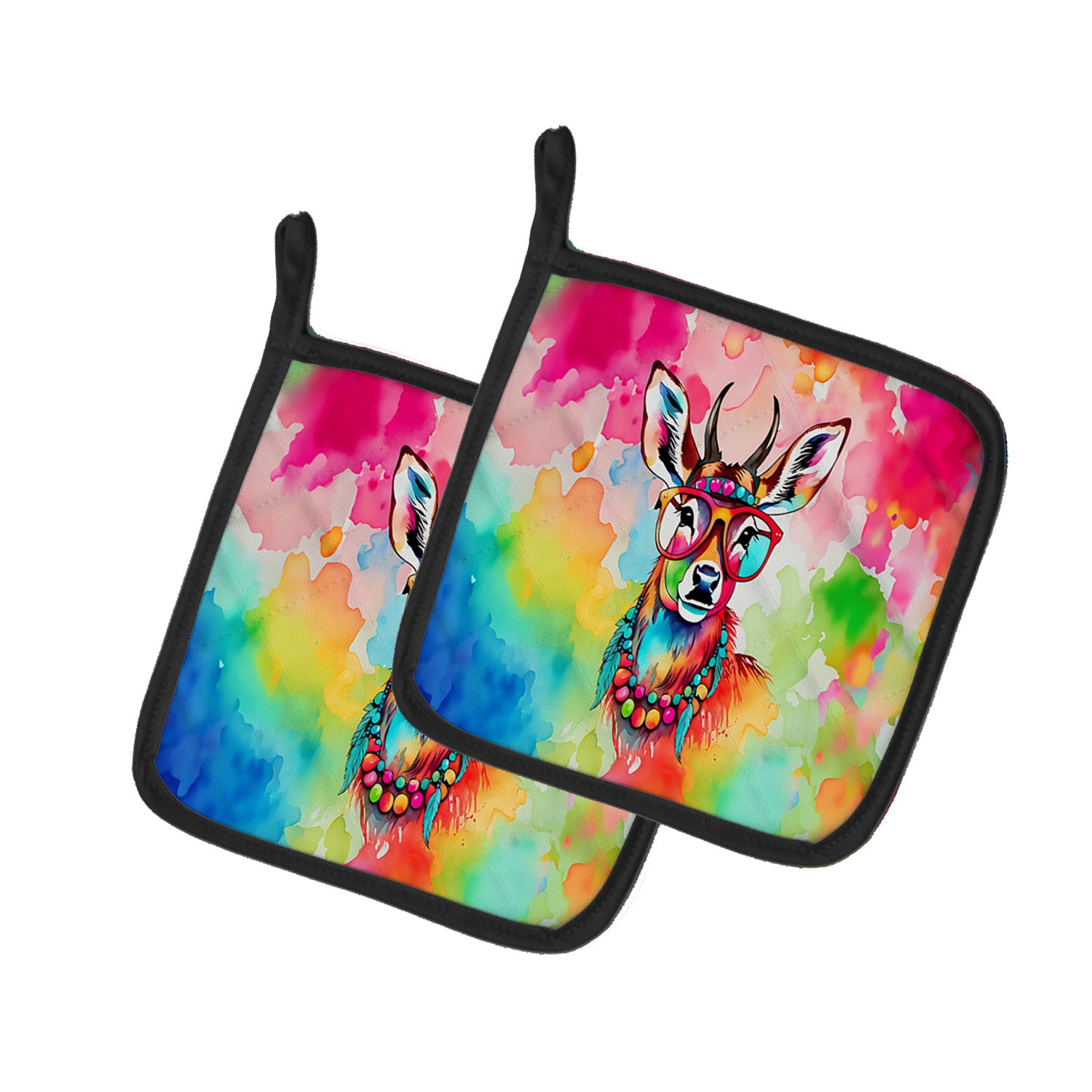 NEW Hippie Animal Deer Pair of Pot Holders Kitchen Heat Resistant Pot Holders Sets Oven Hot Pads for Cooking Baking BBQ, 7 1/2 x 7 1/2