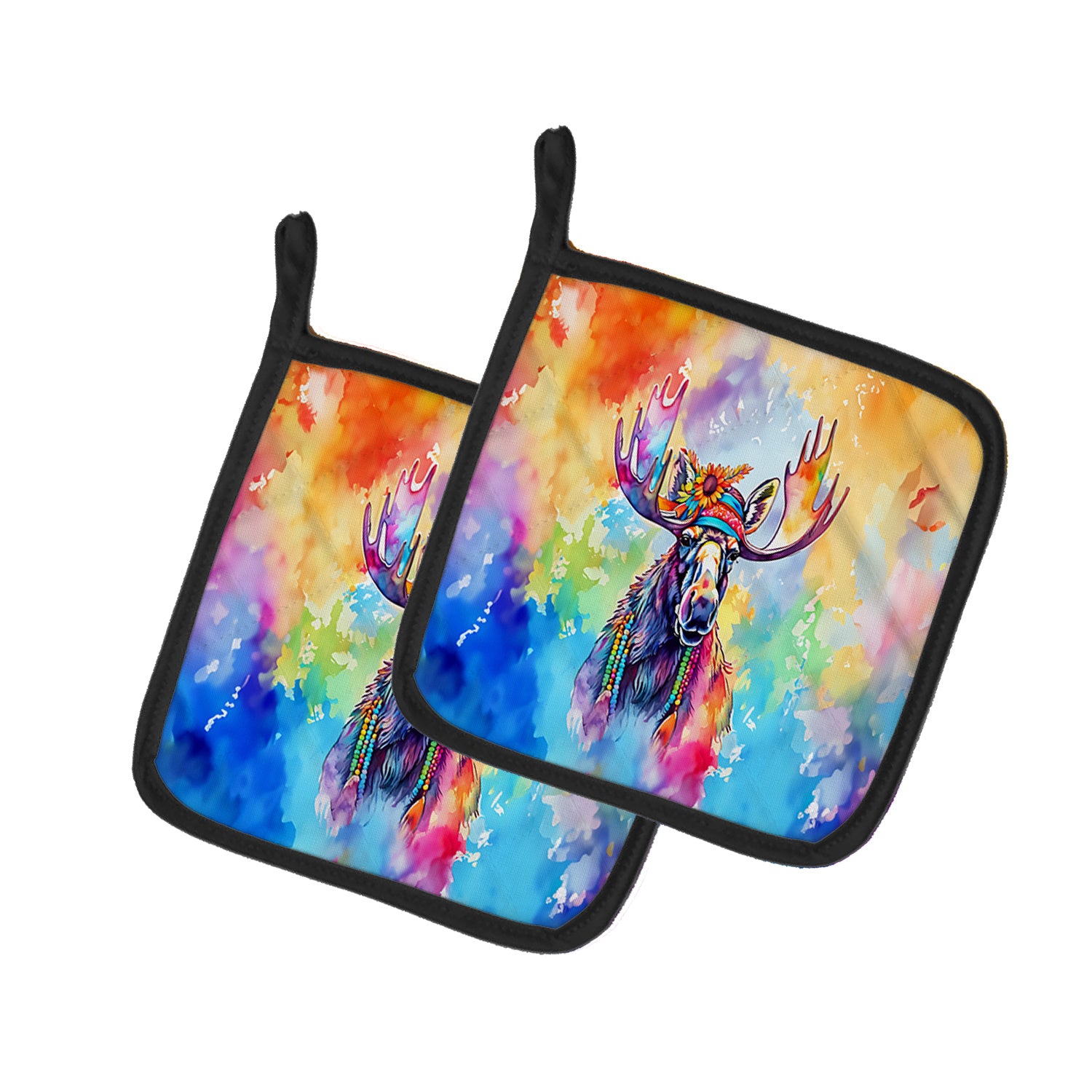 NEW Hippie Animal Moose Pair of Pot Holders Kitchen Heat Resistant Pot Holders Sets Oven Hot Pads for Cooking Baking BBQ, 7 1/2 x 7 1/2