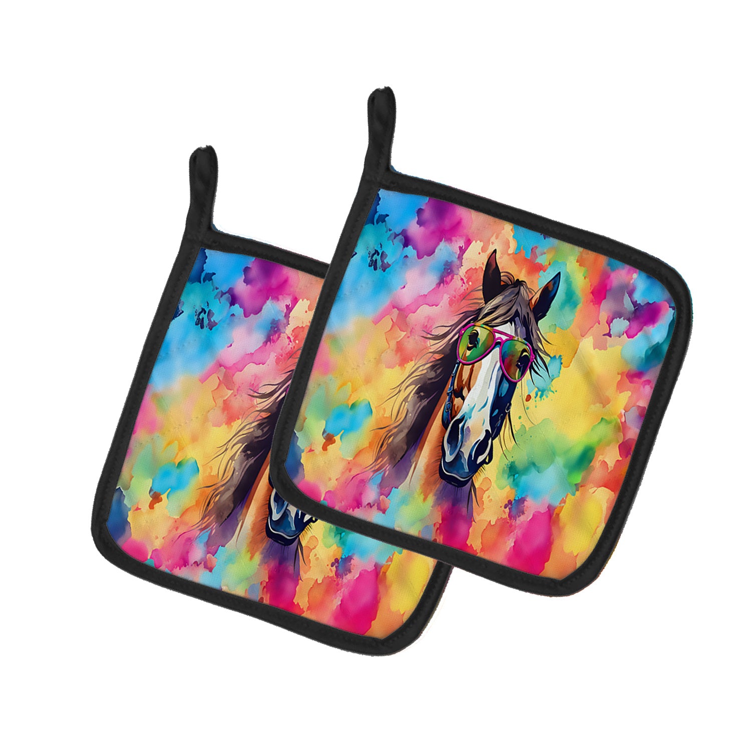 NEW Hippie Animal Horse Pair of Pot Holders Kitchen Heat Resistant Pot Holders Sets Oven Hot Pads for Cooking Baking BBQ, 7 1/2 x 7 1/2