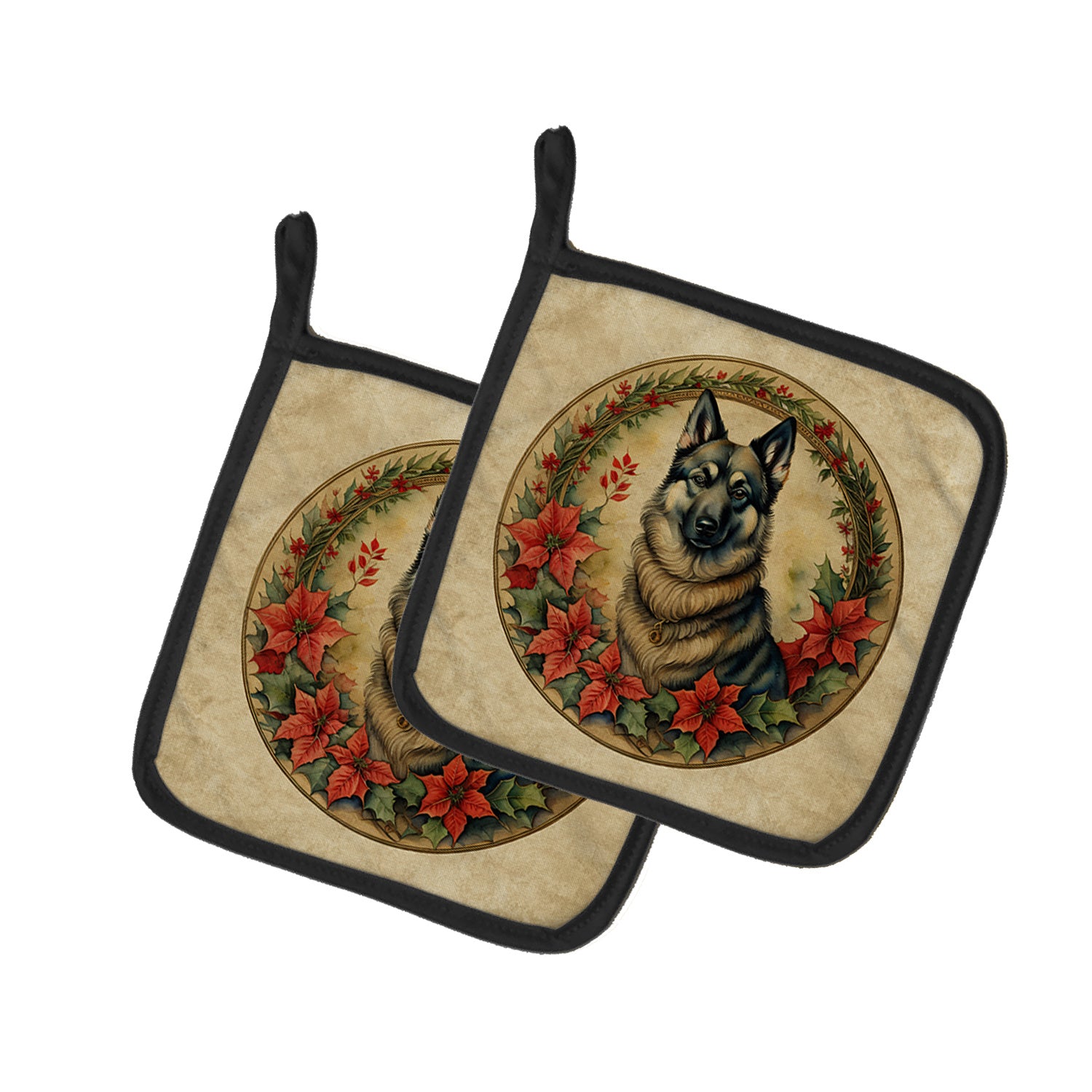 Norwegian Elkhound Christmas Flowers Pair of Pot Holders Kitchen Heat Resistant Pot Holders Sets Oven Hot Pads for Cooking Baking BBQ, 7 1/2 x 7 1/2