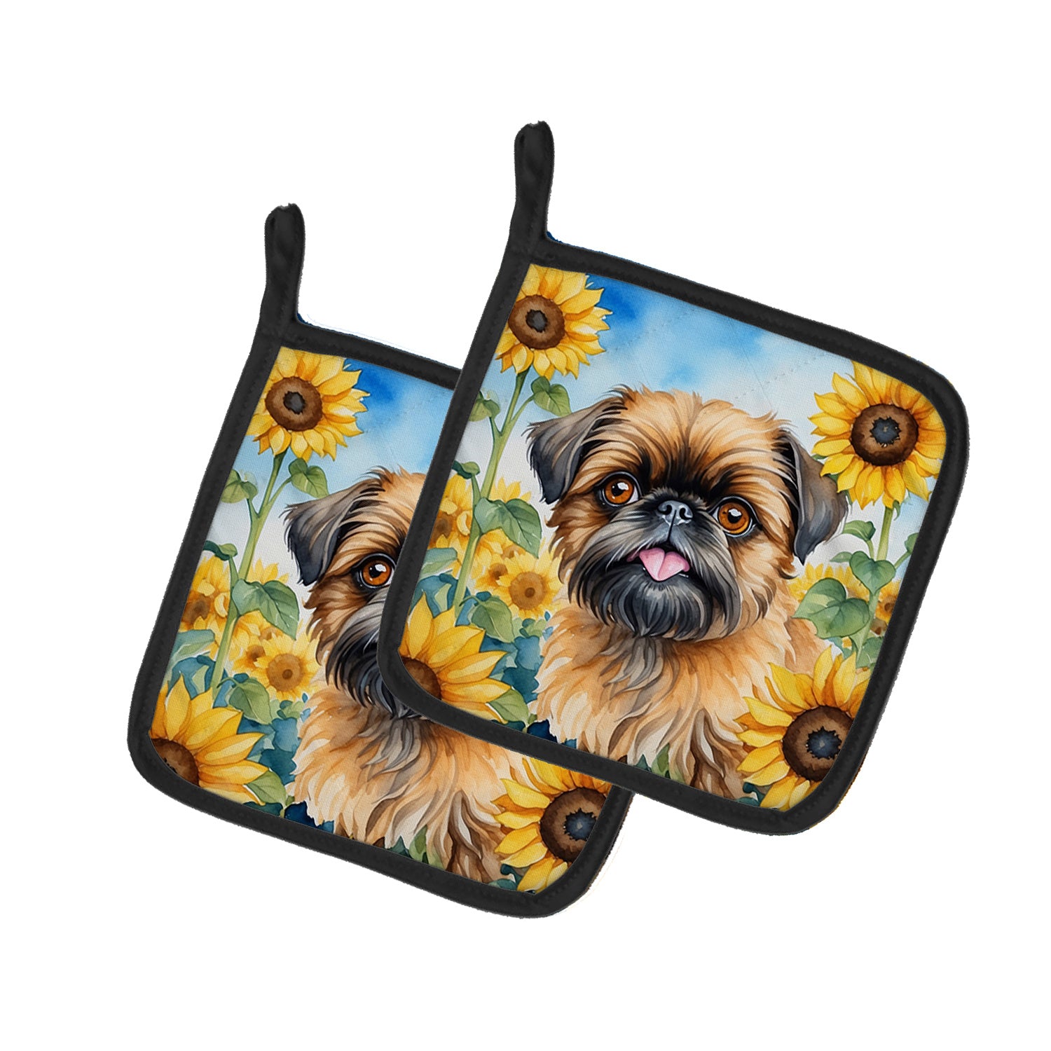 Brussels Griffon in Sunflowers Pair of Pot Holders Kitchen Heat Resistant Pot Holders Sets Oven Hot Pads for Cooking Baking BBQ, 7 1/2 x 7 1/2