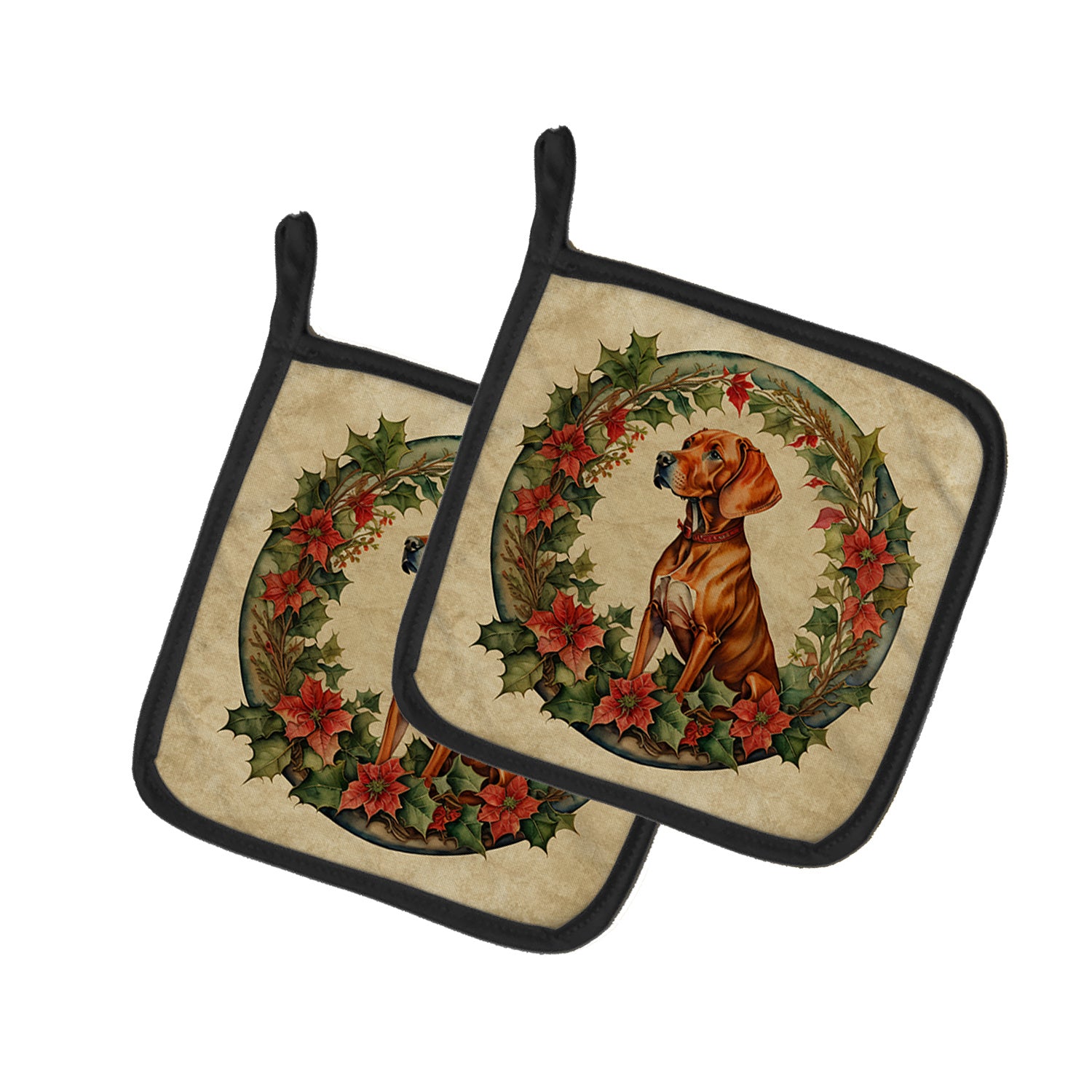 Vizsla Christmas Flowers Pair of Pot Holders Kitchen Heat Resistant Pot Holders Sets Oven Hot Pads for Cooking Baking BBQ, 7 1/2 x 7 1/2