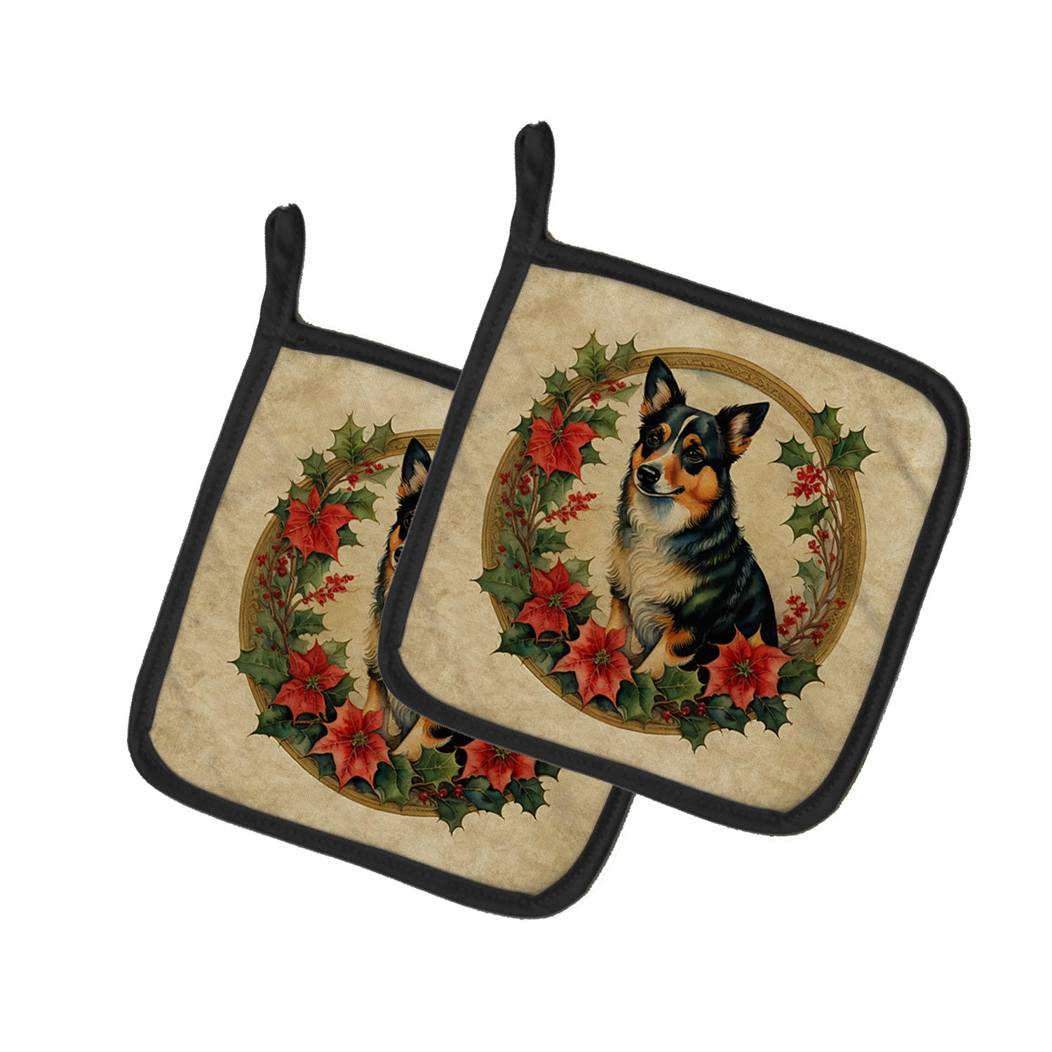 Lancashire Heeler Christmas Flowers Pair of Pot Holders Kitchen Heat Resistant Pot Holders Sets Oven Hot Pads for Cooking Baking BBQ, 7 1/2 x 7 1/2