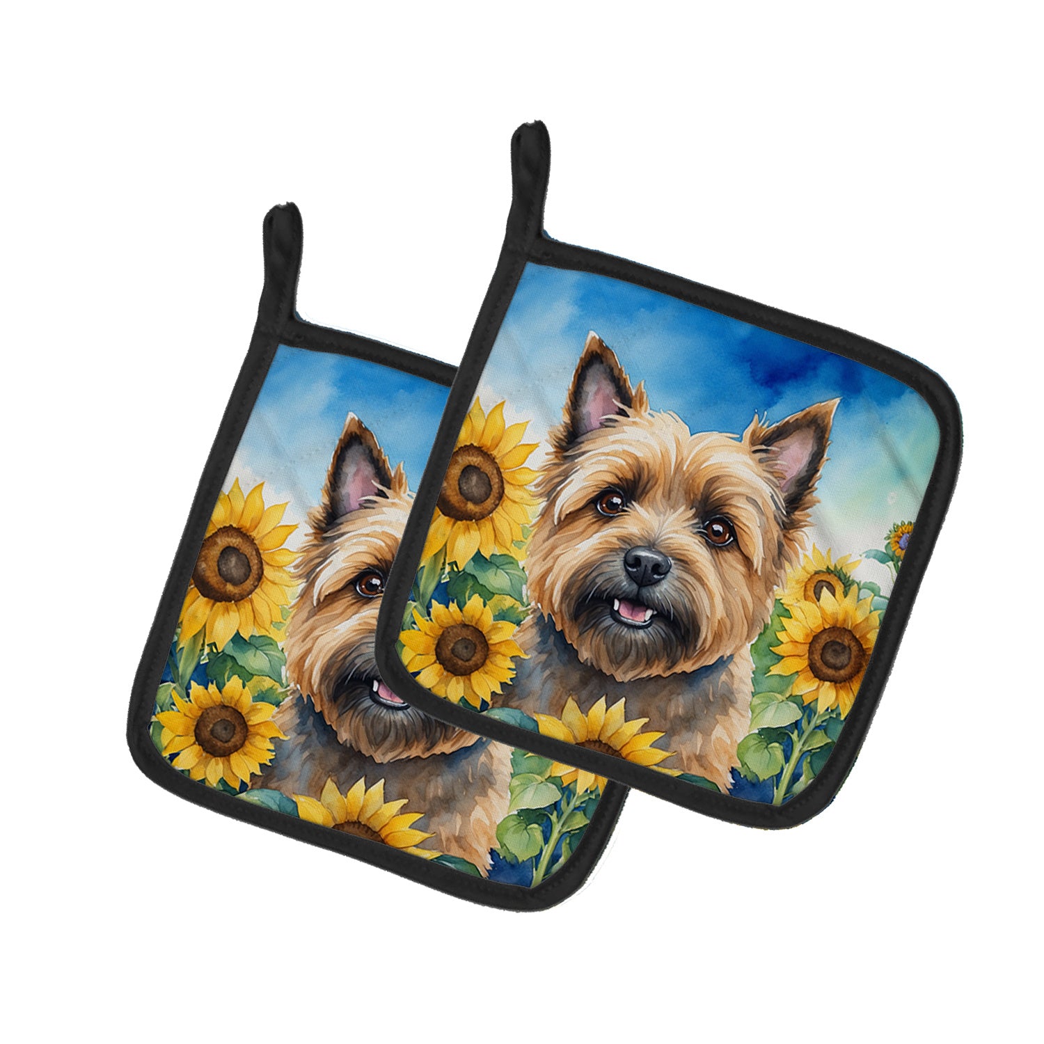 Cairn Terrier in Sunflowers Pair of Pot Holders Kitchen Heat Resistant Pot Holders Sets Oven Hot Pads for Cooking Baking BBQ, 7 1/2 x 7 1/2