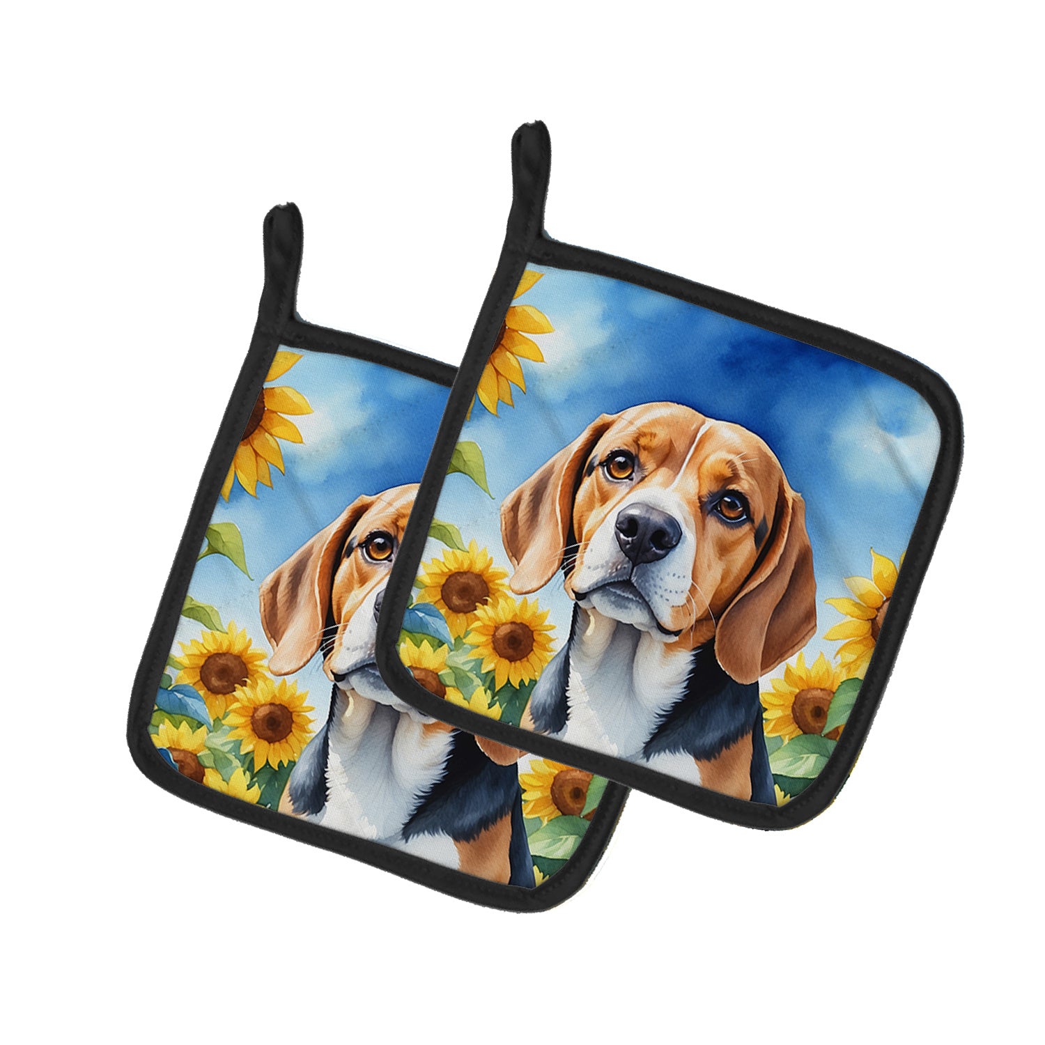 Beagle in Sunflowers Pair of Pot Holders Kitchen Heat Resistant Pot Holders Sets Oven Hot Pads for Cooking Baking BBQ, 7 1/2 x 7 1/2