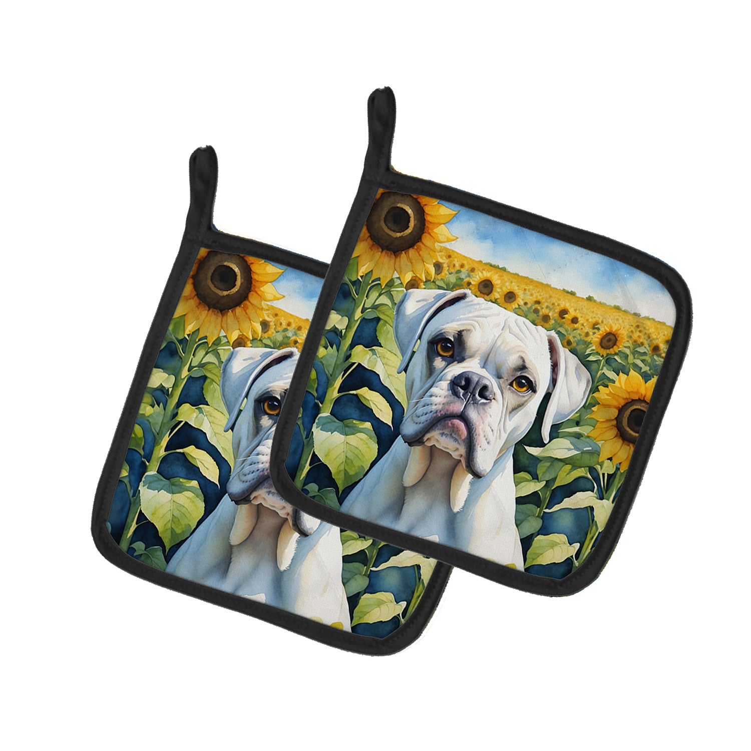 Boxer in Sunflowers Pair of Pot Holders Kitchen Heat Resistant Pot Holders Sets Oven Hot Pads for Cooking Baking BBQ, 7 1/2 x 7 1/2