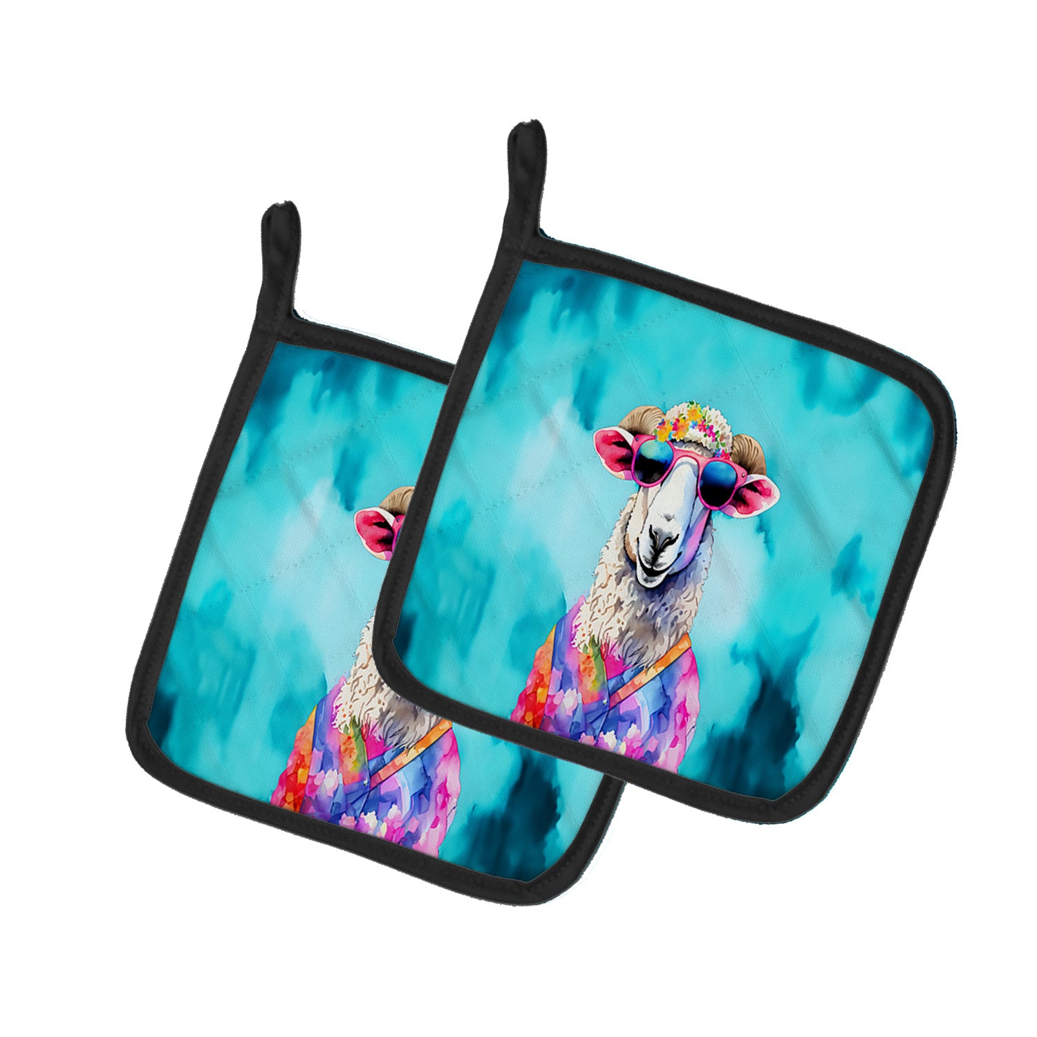 NEW Hippie Animal Sheep Pair of Pot Holders Kitchen Heat Resistant Pot Holders Sets Oven Hot Pads for Cooking Baking BBQ, 7 1/2 x 7 1/2