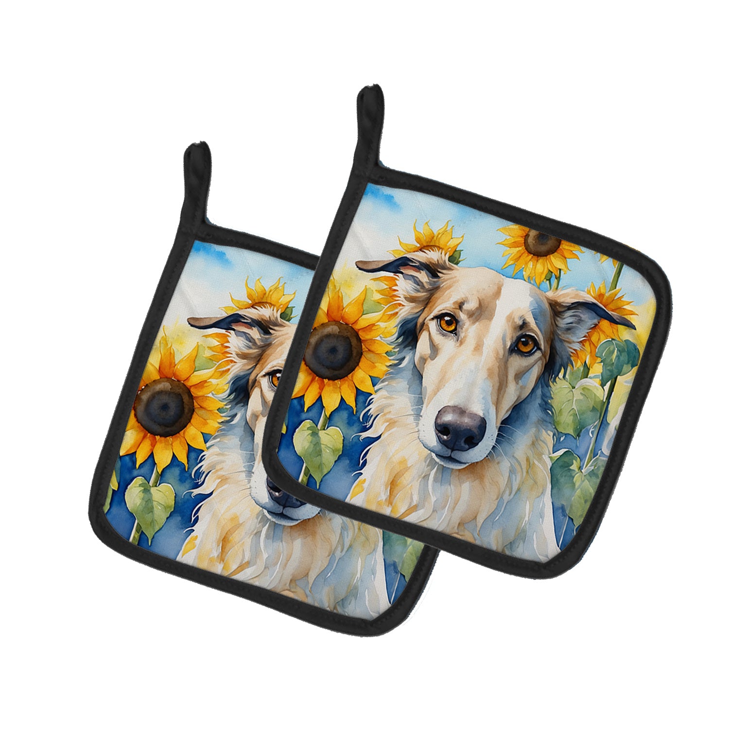 Borzoi in Sunflowers Pair of Pot Holders Kitchen Heat Resistant Pot Holders Sets Oven Hot Pads for Cooking Baking BBQ, 7 1/2 x 7 1/2